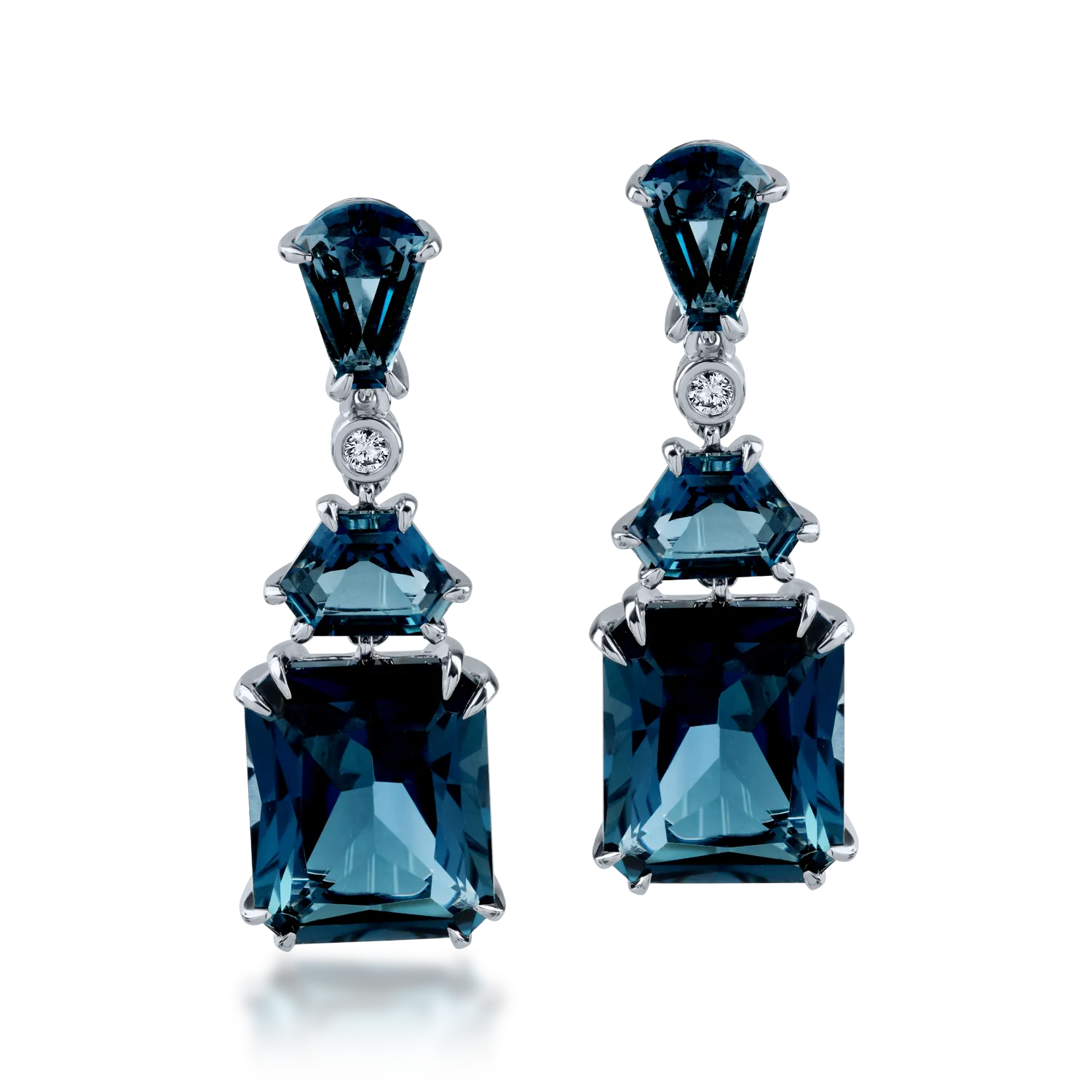 White gold earrings with 14.9ct london blue topazes and 0.05ct diamonds