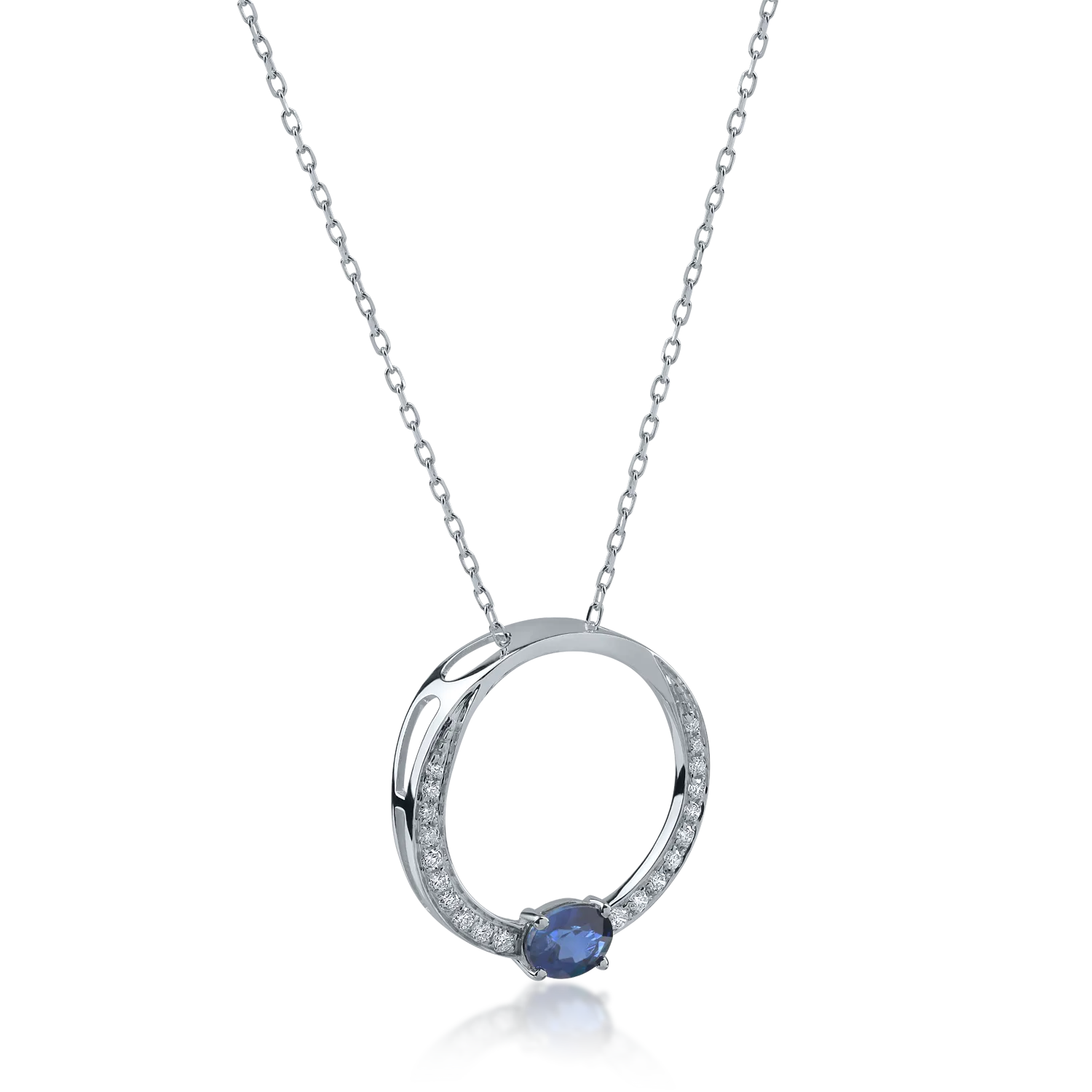 White gold pendant necklace with 0.43ct sapphire and 0.12ct diamonds