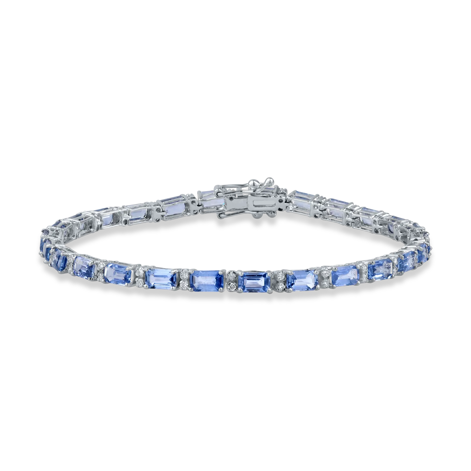 Bratara tennis din aur alb cu safire rectangulare de 9.35ct si diamante de 0.41ct
