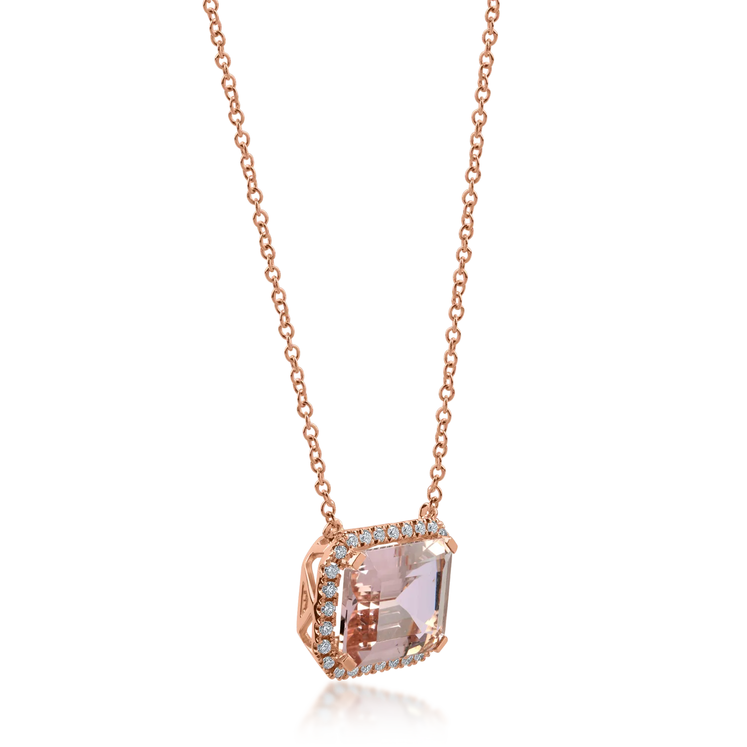 Rose gold pendant necklace with 2.5ct morganite and 0.16ct diamonds