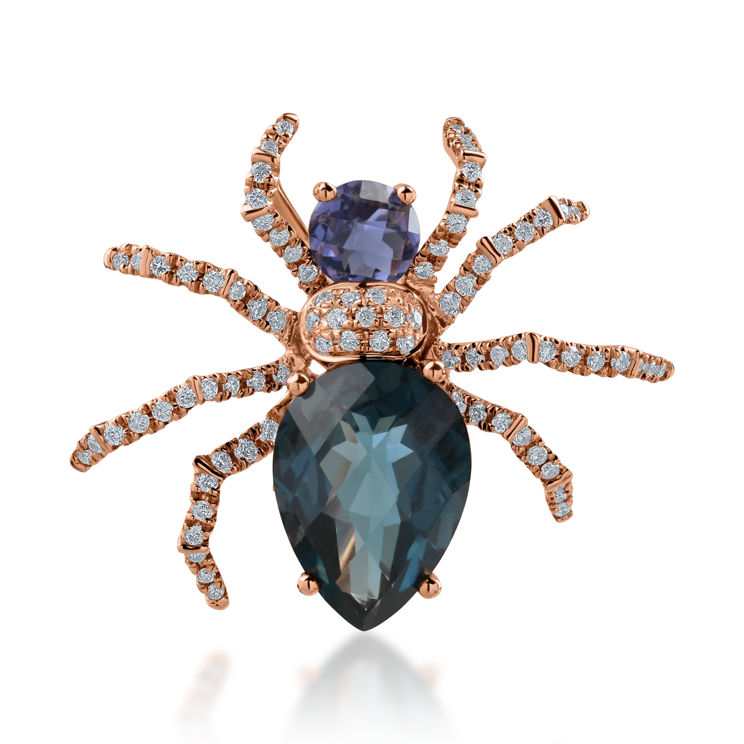 Brosa paianjen din aur roz cu pietre pretioase si semipretioase de 4.05ct