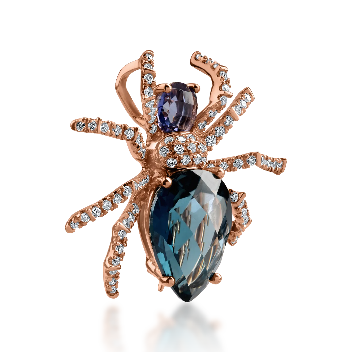 Brosa din aur roz cu pietre pretioase si semipretioase de 4.05ct
