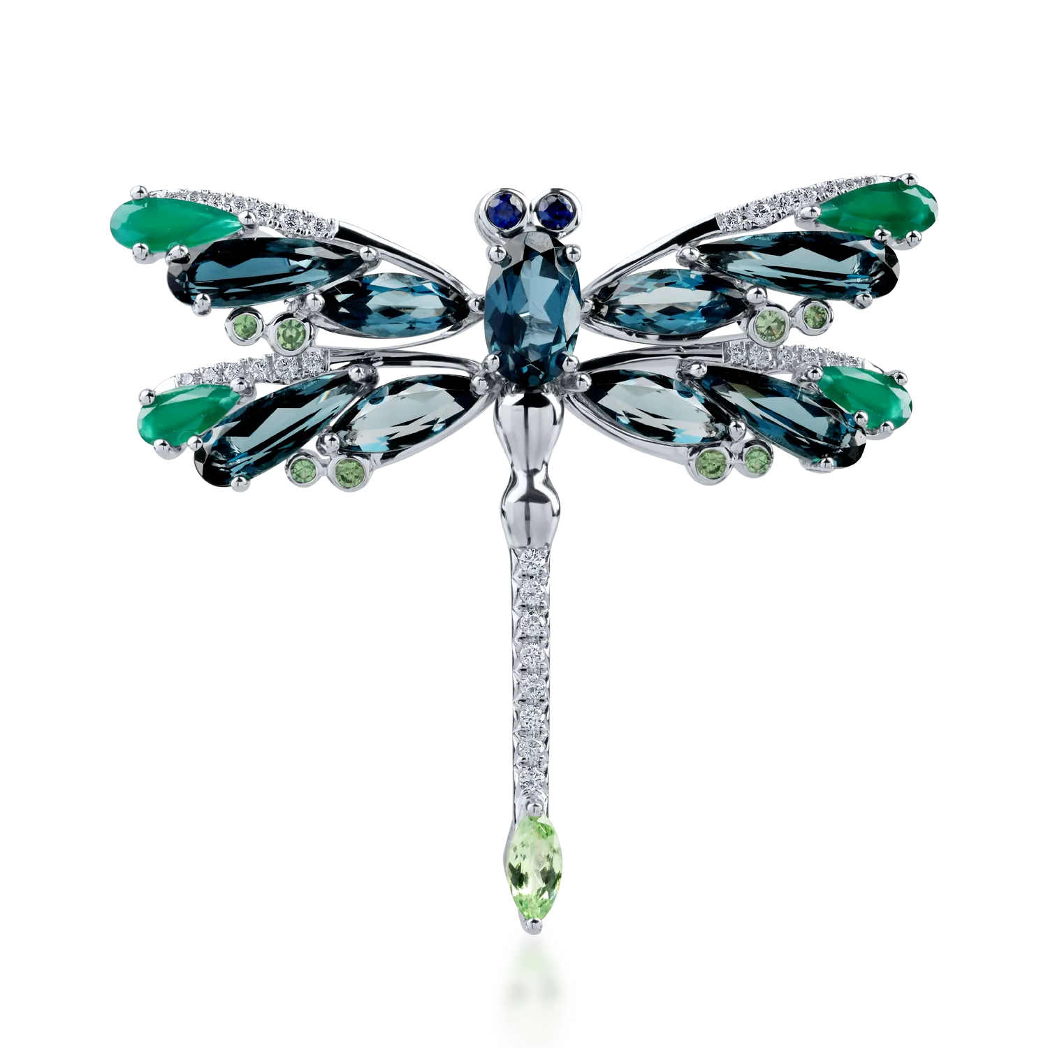 White gold dragonfly brooch with 8.33ct precious and semi-precious stones