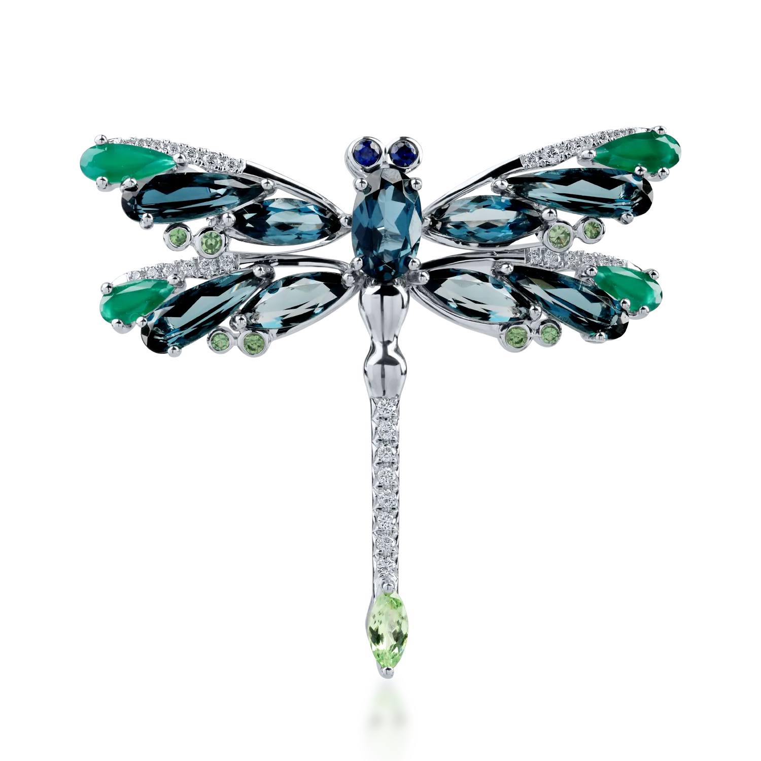 Brosa libelula din aur alb cu pietre pretioase si semipretioase de 8.33ct-165604