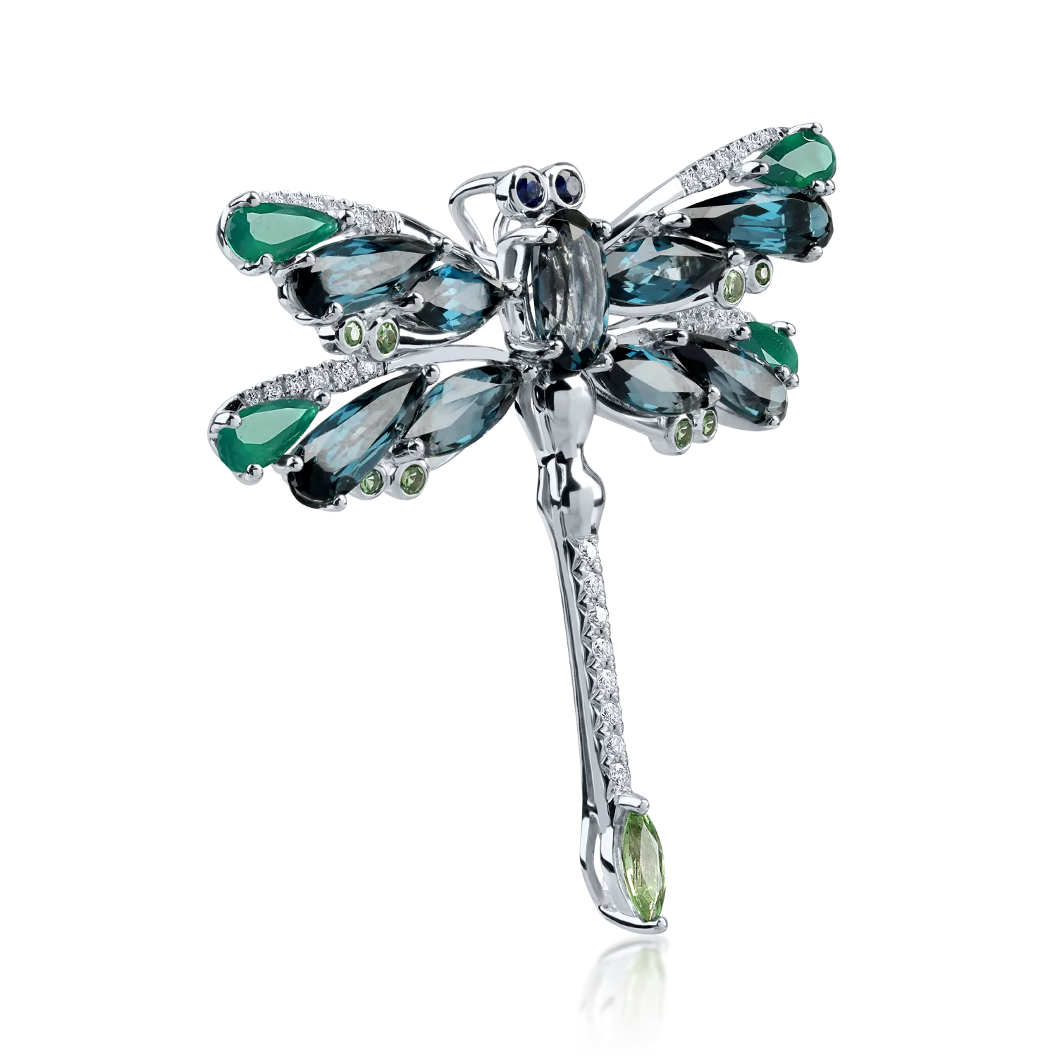 Brosa libelula din aur alb cu pietre pretioase si semipretioase de 8.33ct