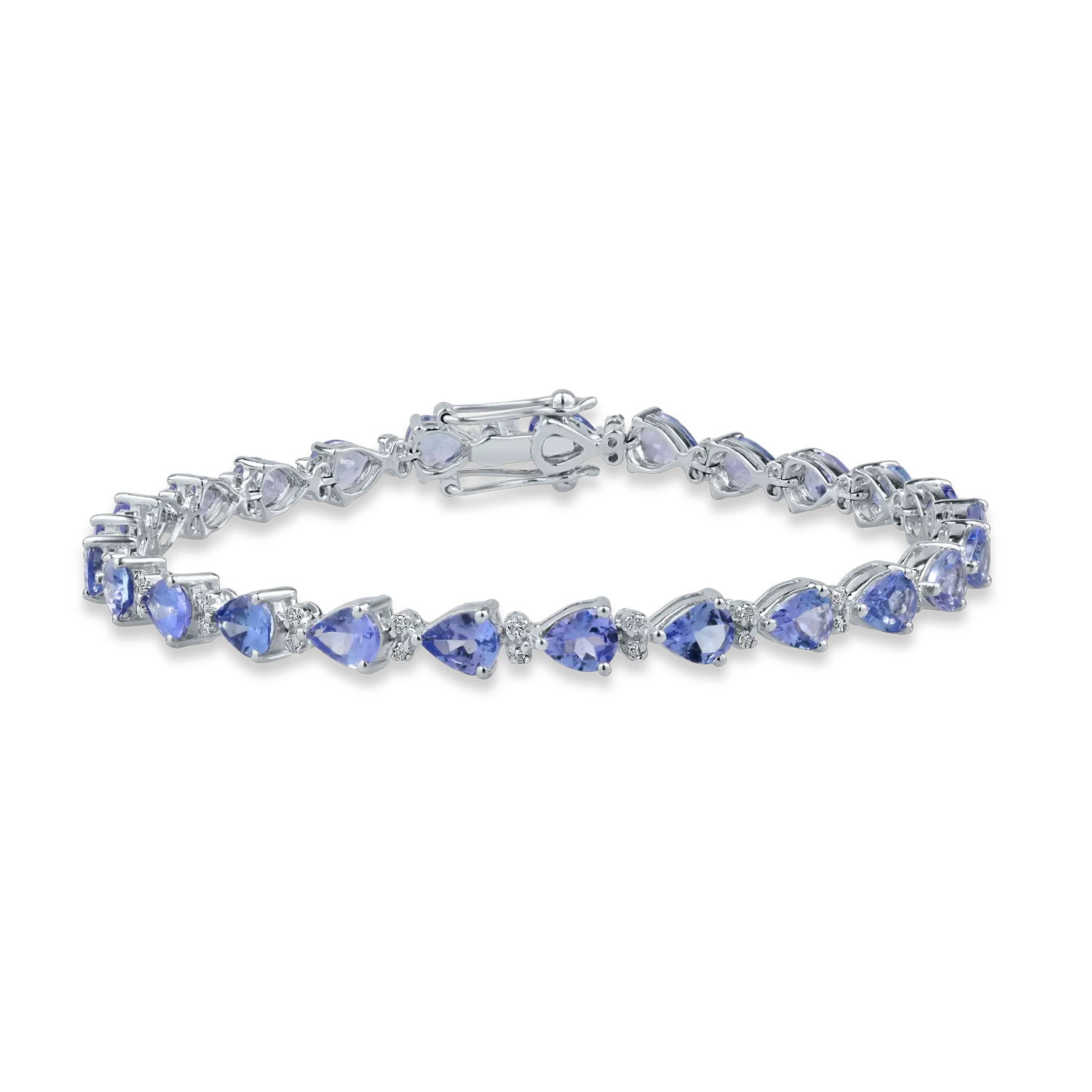 Bratara tennis din aur alb cu tanzanite de 7.25ct si diamante de 0.35ct