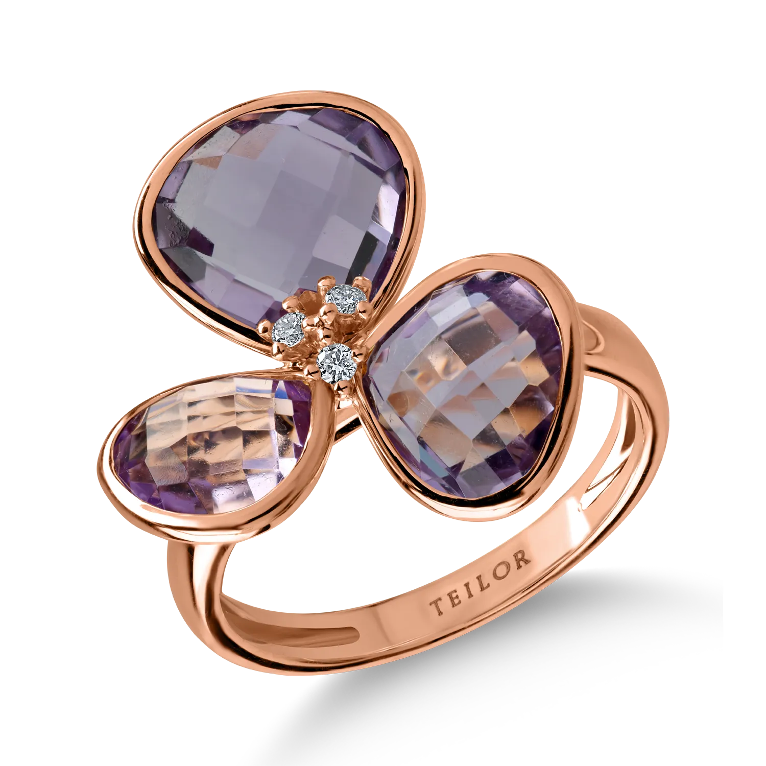 Rose gold flower ring with 6.6ct pink amethysts and 0.05ct diamonds