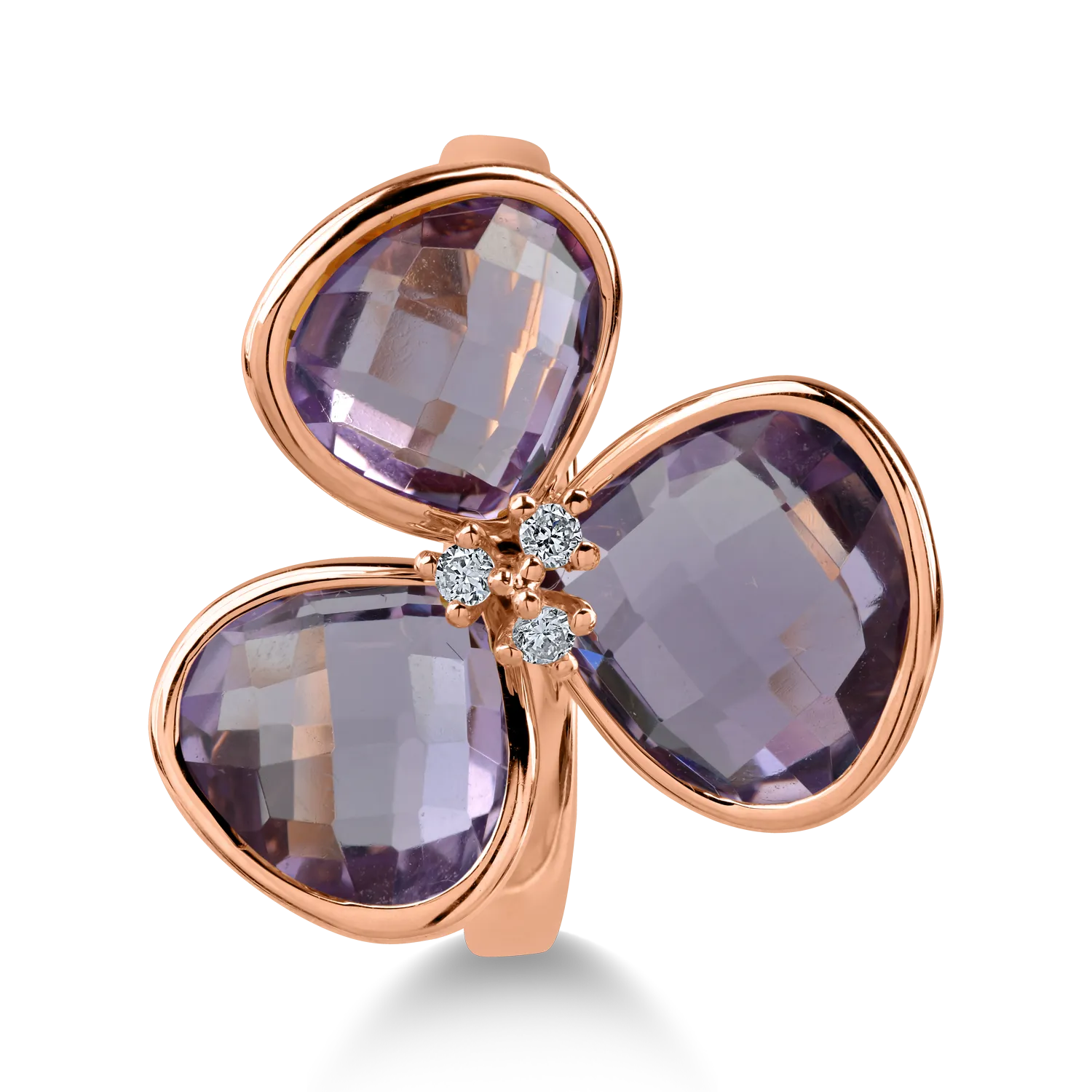 Rose gold flower ring with 6.6ct pink amethysts and 0.05ct diamonds