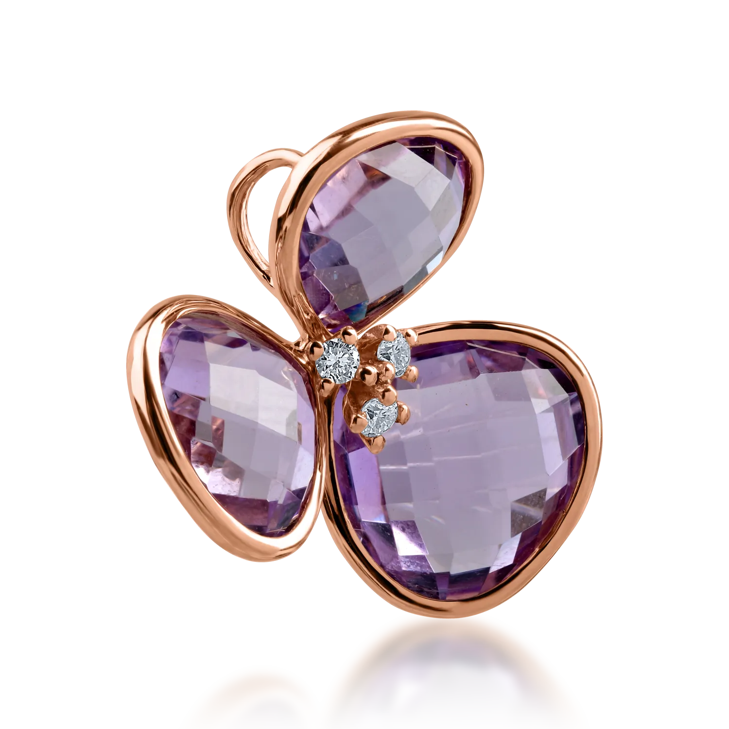 Rose gold flower pendant with 6.3ct pink amethysts and 0.05ct diamonds