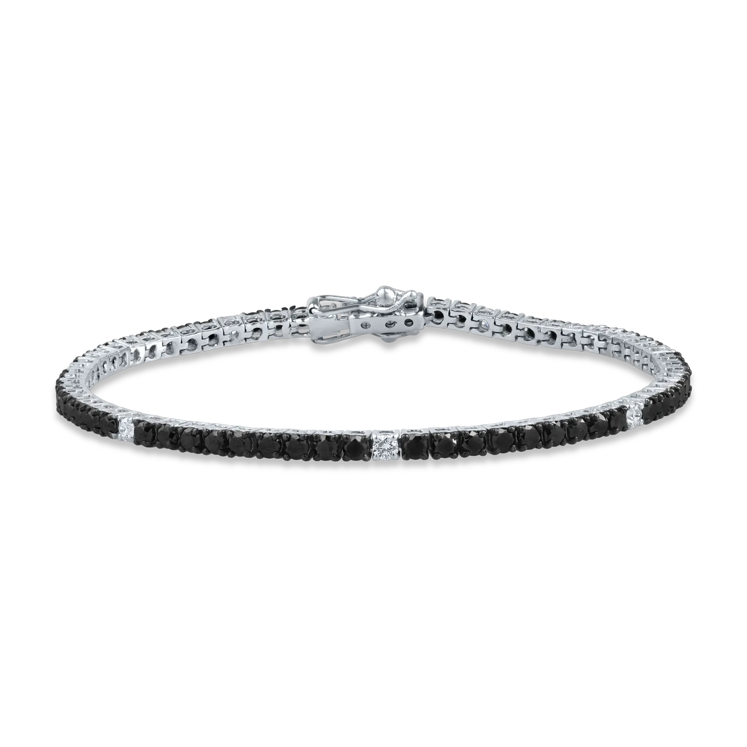 White gold tennis bracelet with 4.09ct black and clear diamonds