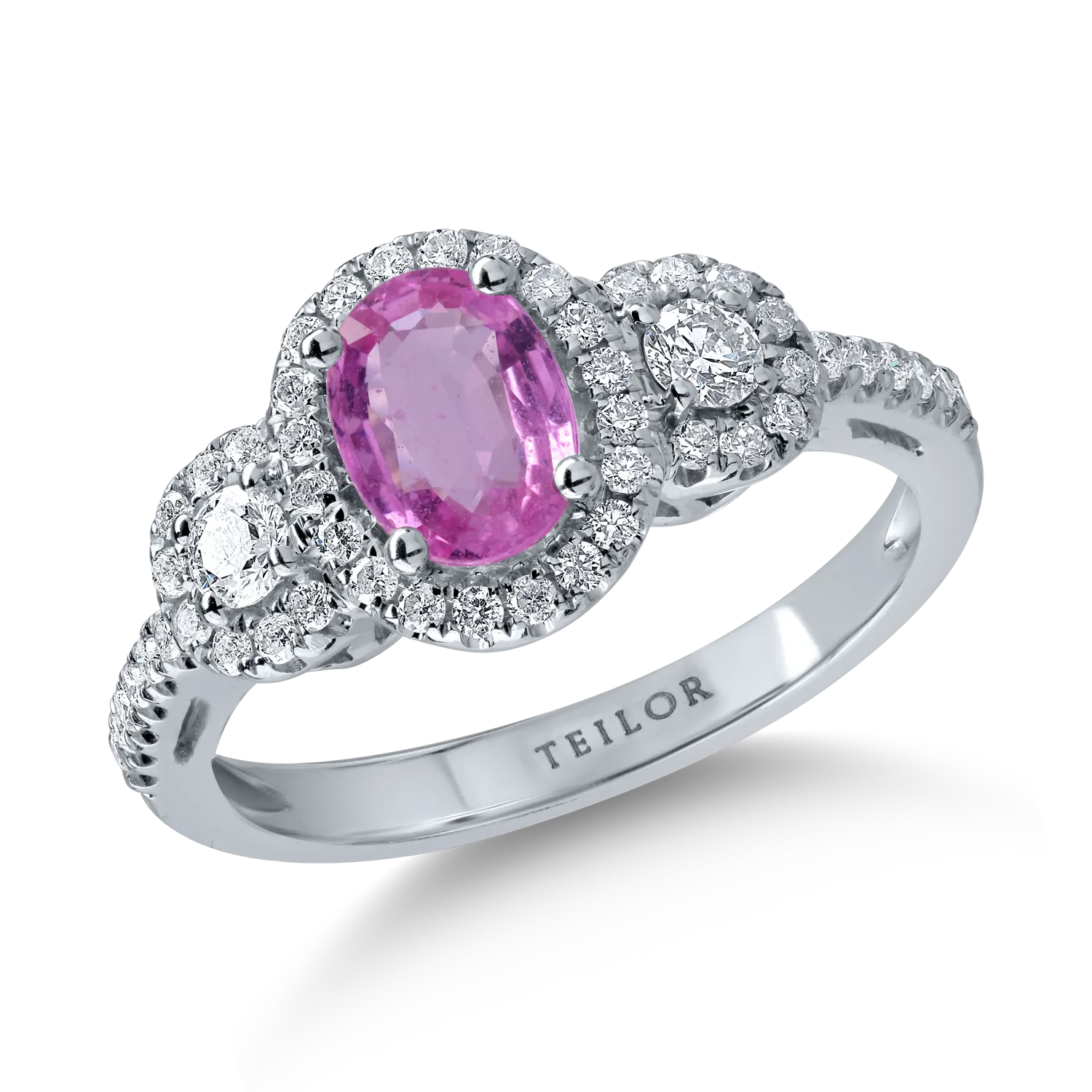 Fehérarany gyűrű 0.99ct rózsaszín zafírral és 0.51ct gyémánttal