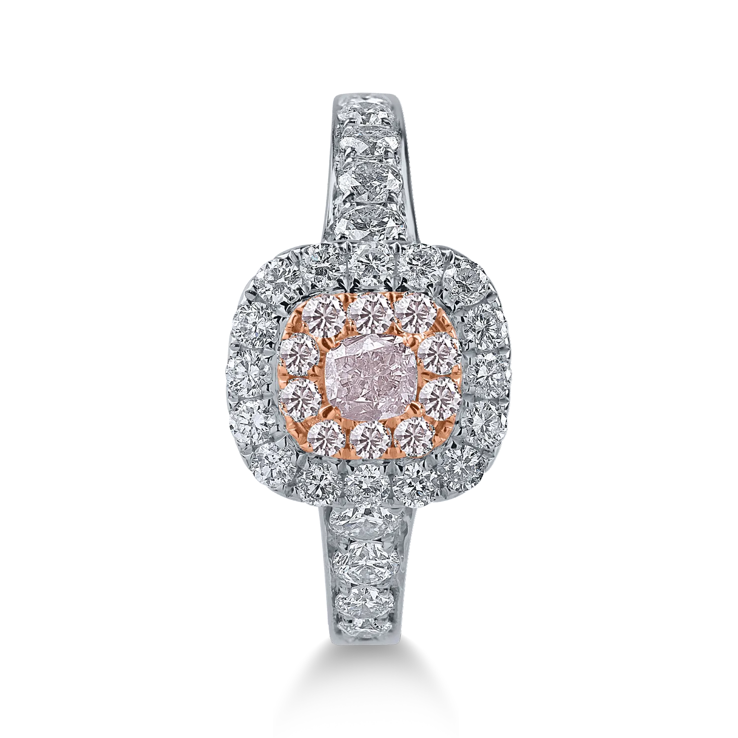 Inel din aur alb-roz cu diamante roz de 0.33ct si diamante incolore de 0.84ct