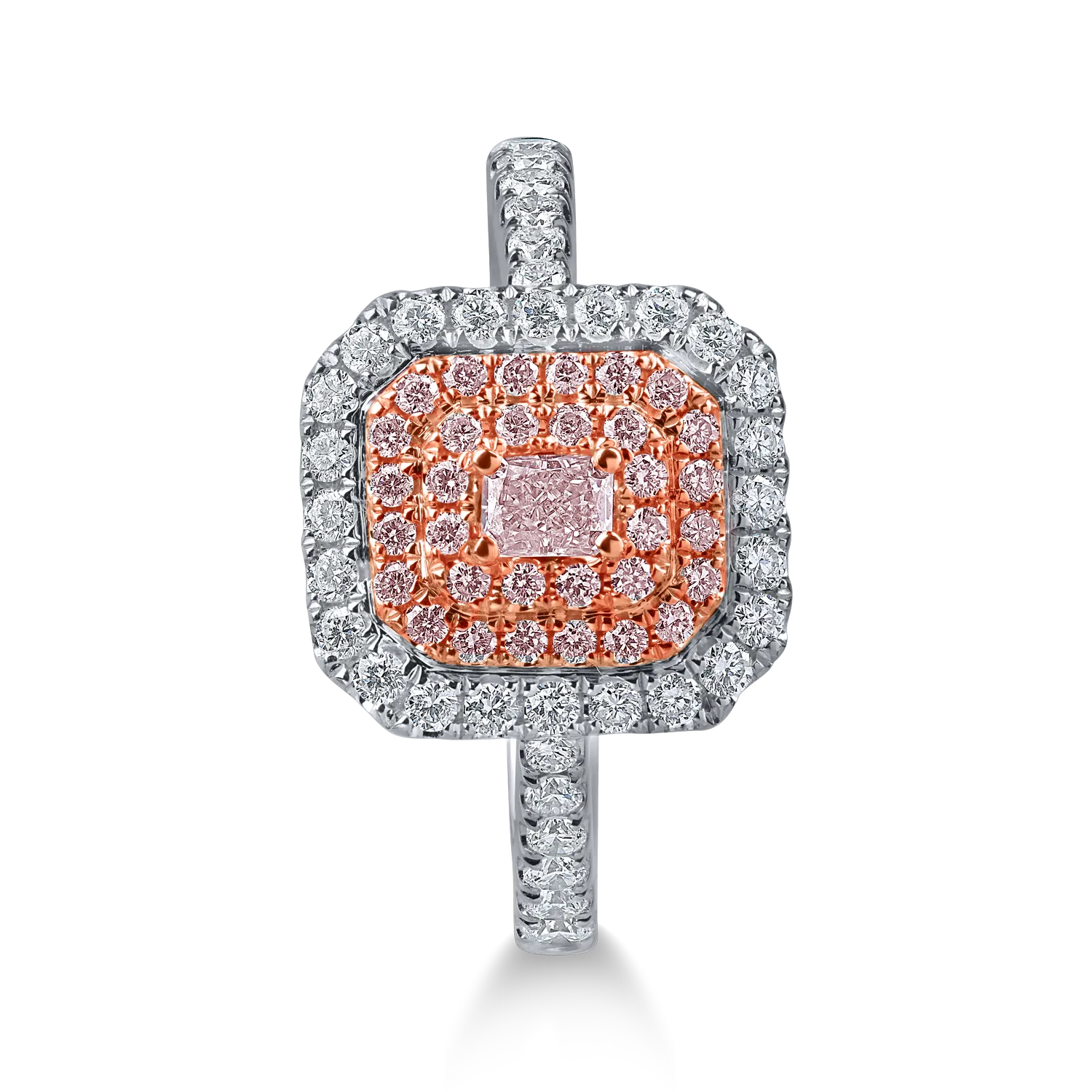 Inel din aur alb-roz cu diamante roz de 0.3ct si diamante incolore de 0.49ct