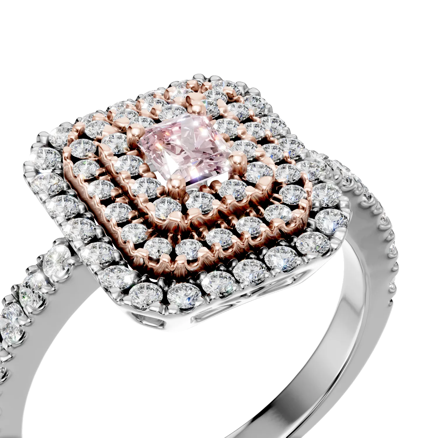 White-rose gold ring with 0.3ct pink diamonds and 0.4ct clear diamonds