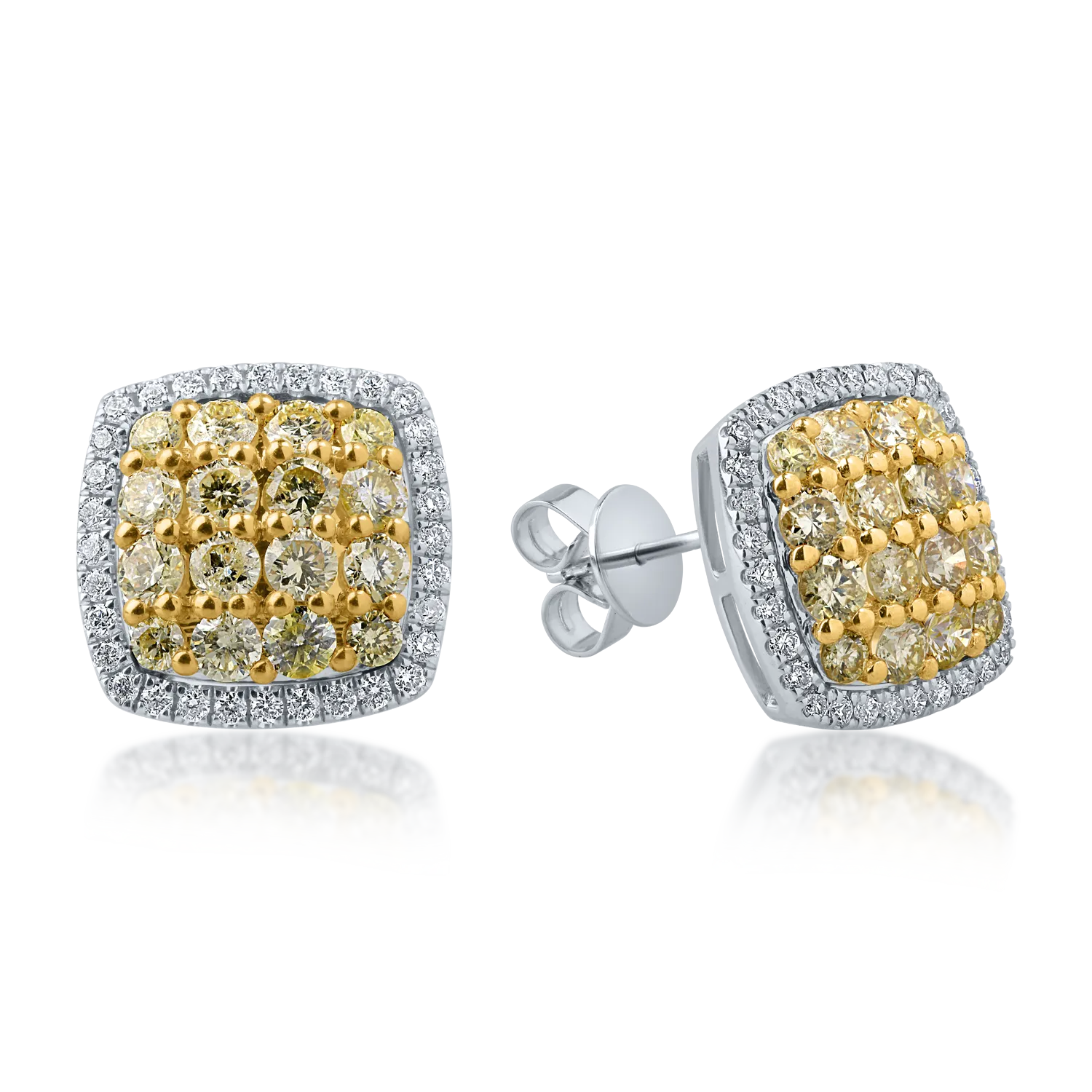 White-yellow gold earrings with 0.99ct yellow diamonds and 0.24ct clear diamonds