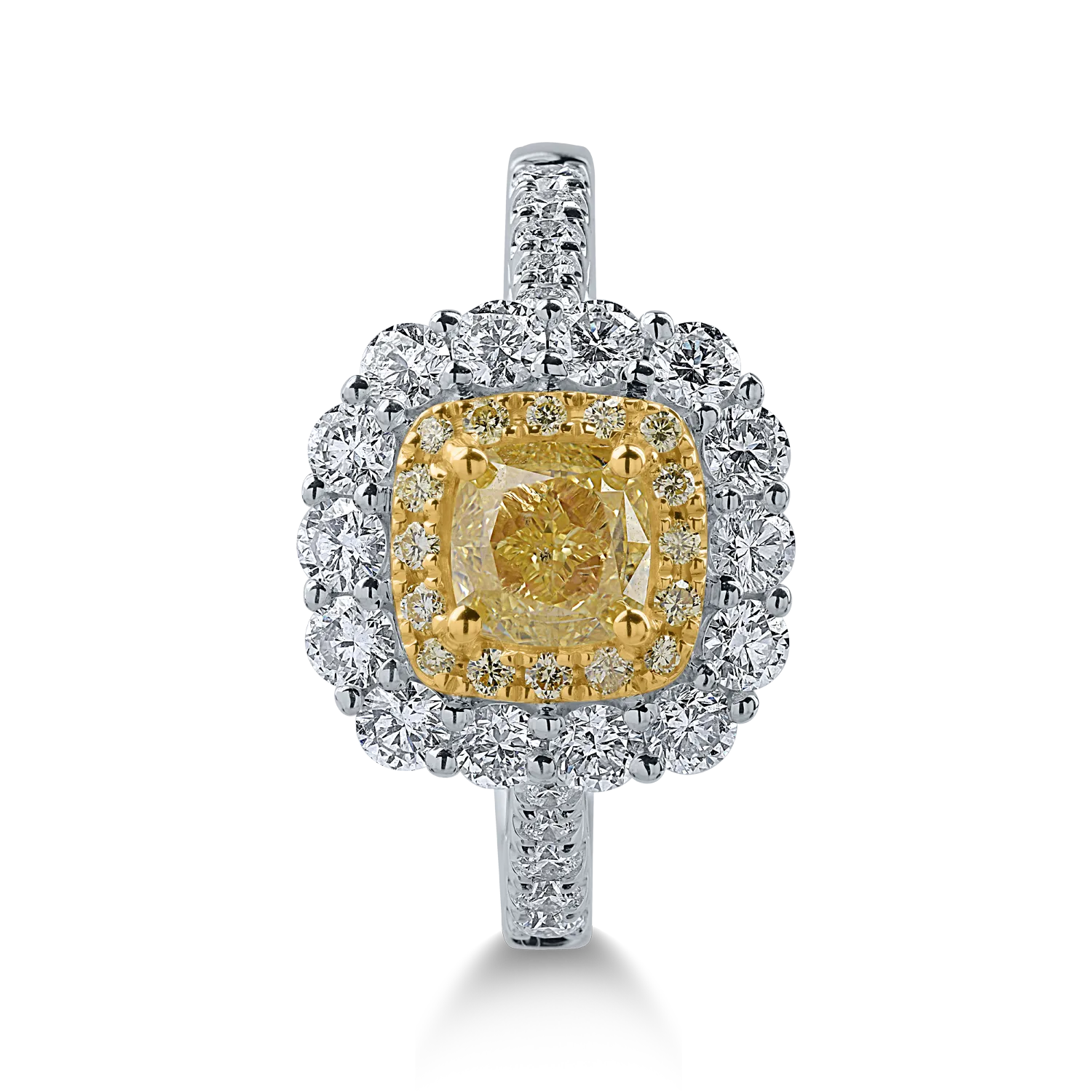 Inel din aur alb-galben cu diamante galbene de 1.12ct si diamante transparente de 0.88ct