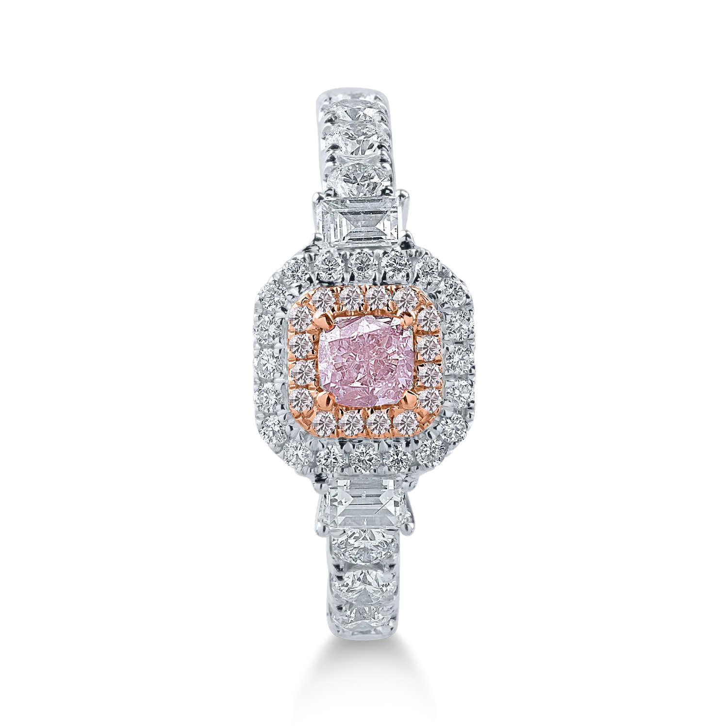 Fehér rózsa arany gyűrű 0.35ct rózsaszín gyémántokkal és 0.81ct tiszta gyémántokkal