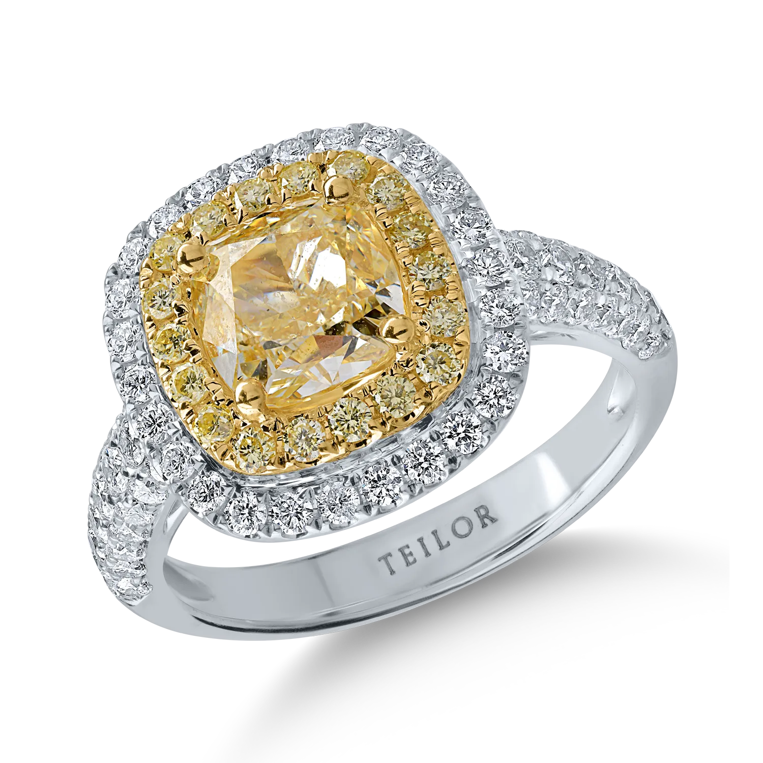 Inel din aur alb-galben cu diamante galbene de 2.31ct si diamante transparente de 0.87ct-167004