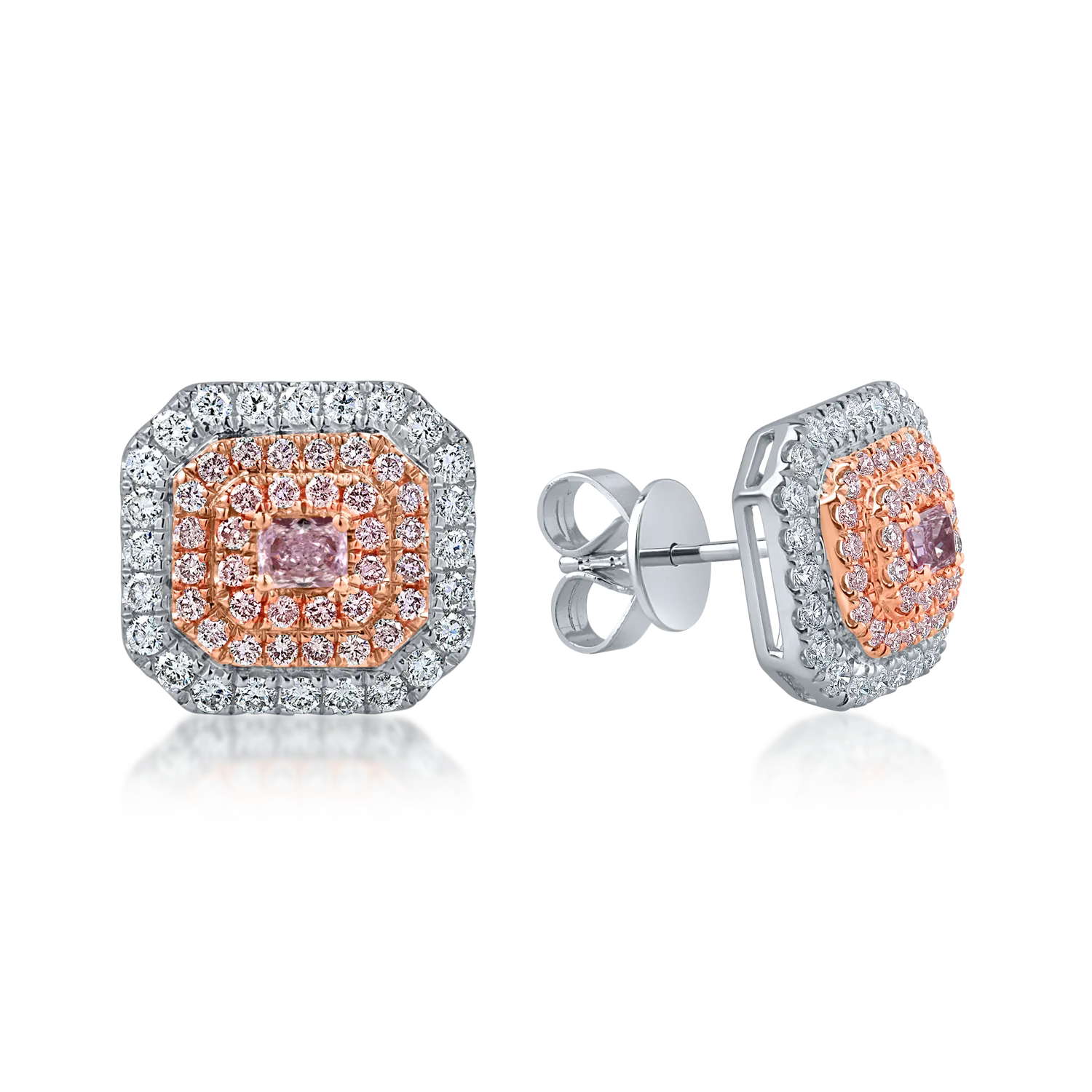 Cercei din aur alb-roz cu diamante roz de 0.62ct si diamante incolore de 0.53ct