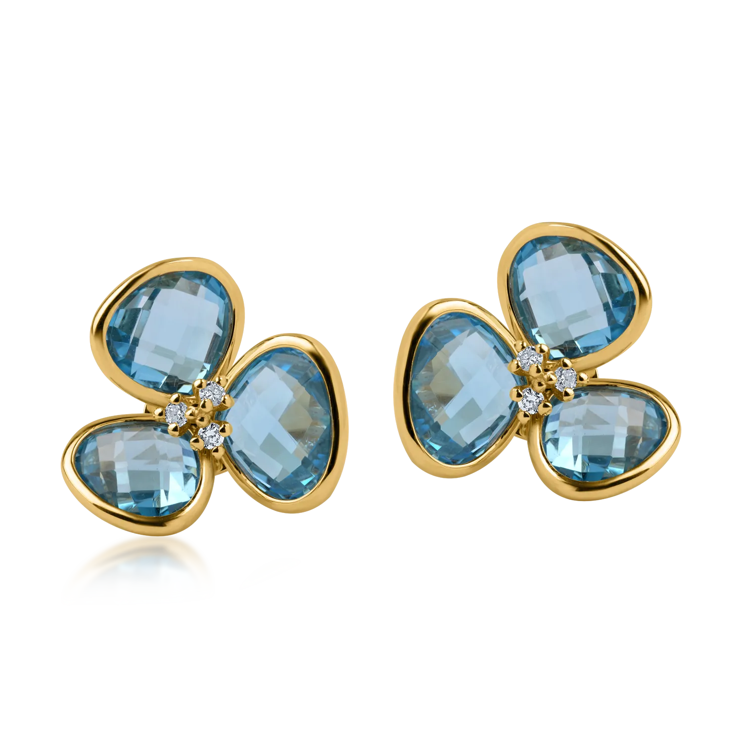 Cercei floare din aur galben cu topaze albastre de 10.3ct si diamante de 0.09ct-165676