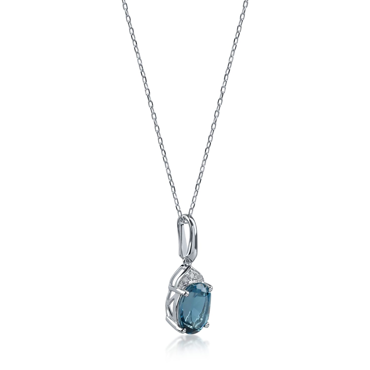 White gold pendant necklace with 2.2ct london blue topaz and 0.03ct diamonds
