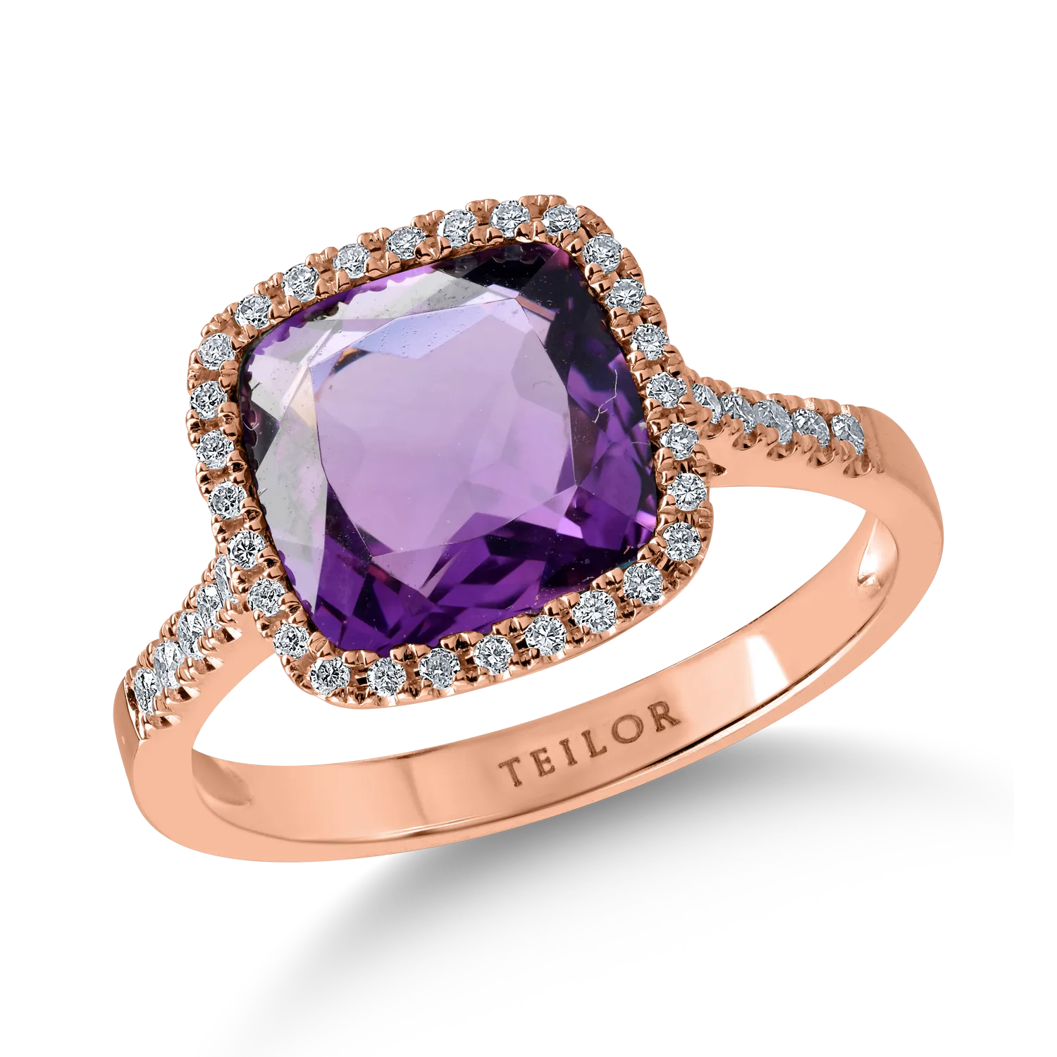 Inel din aur roz cu ametist de 3.4ct si diamante de 0.22ct