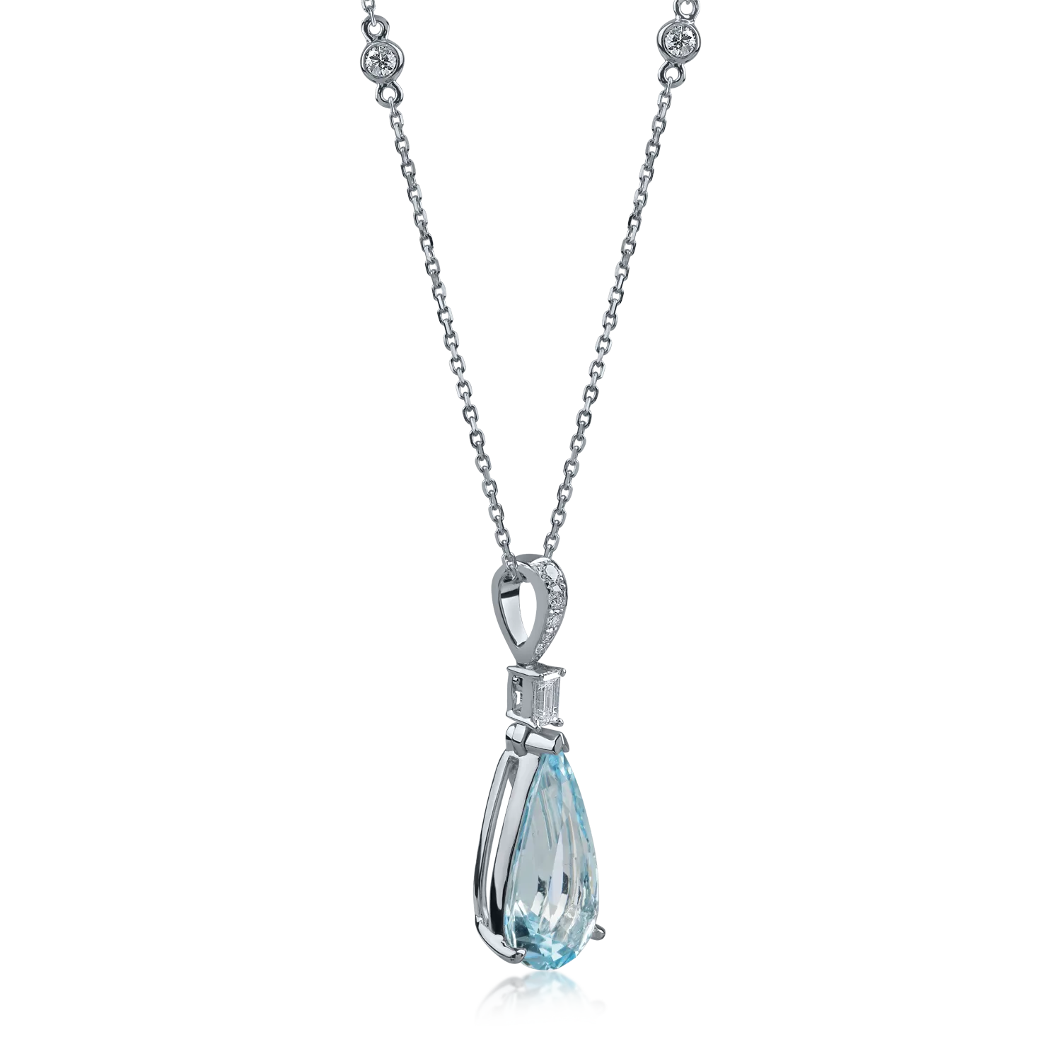 Fehérarany függőlánc 3.96ct akvamarinnal és 0.15ct gyémántokkal