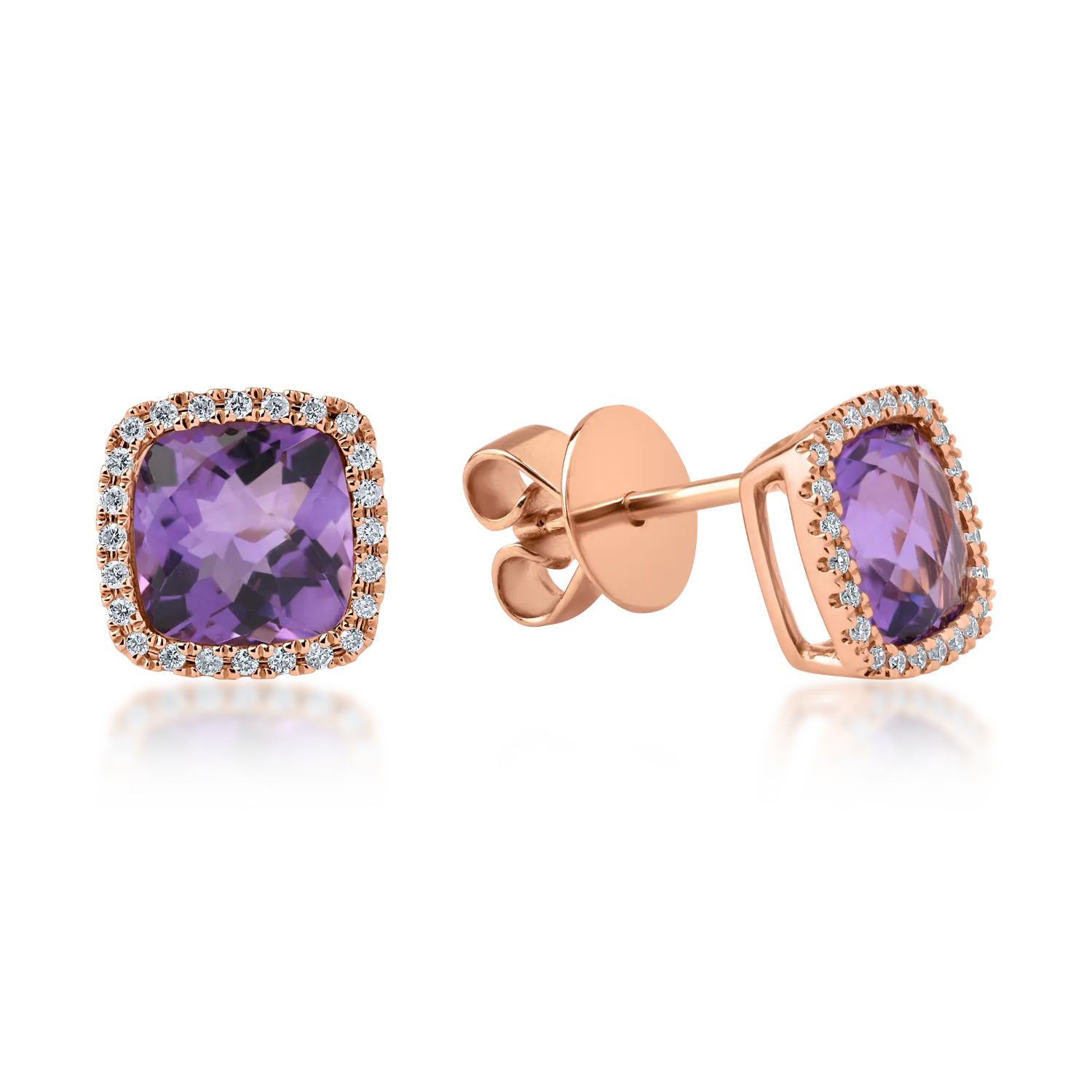 Rose gold earrings with 3.2ct amethysts and 0.16ct diamonds