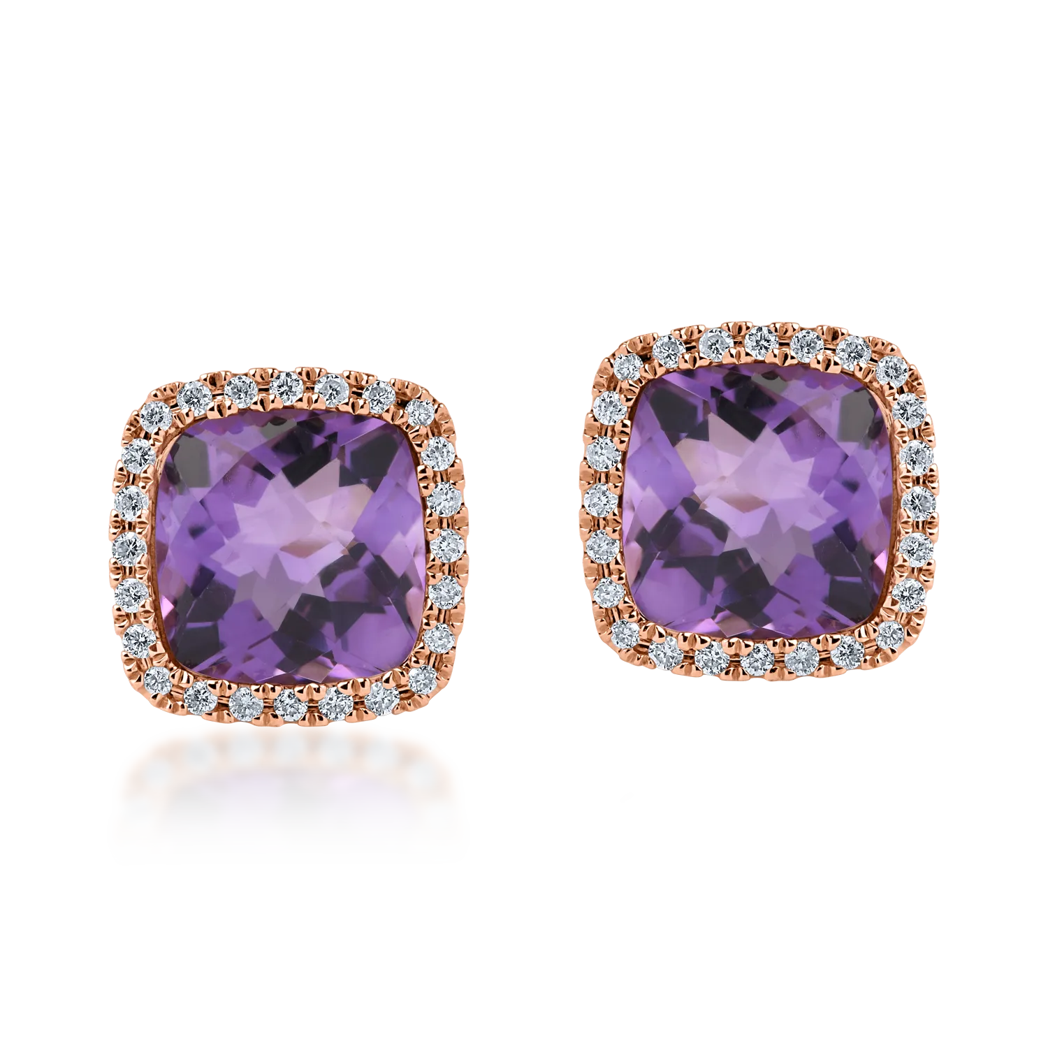 Cercei din aur roz cu ametiste de 3.2ct si diamante de 0.16ct