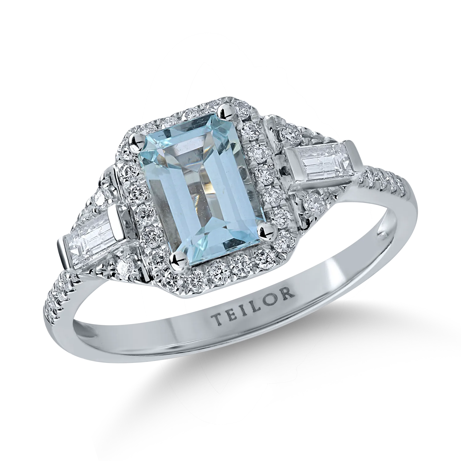 Fehérarany gyűrű 0.91ct akvamarinnal és 0.34ct gyémánttal