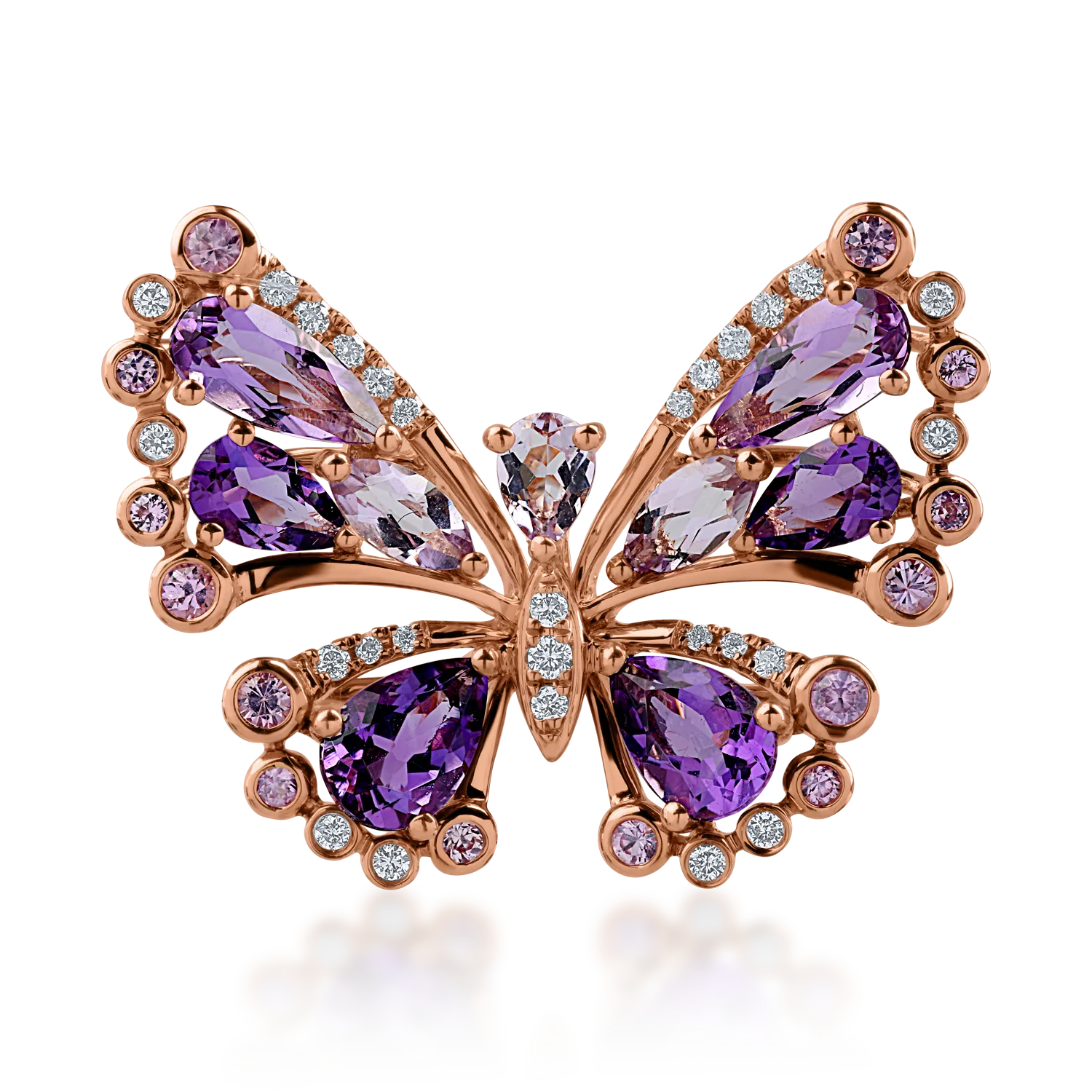 Висулка пеперуда от розово злато със скъпоценни и полускъпоценни камъни 2.54кт