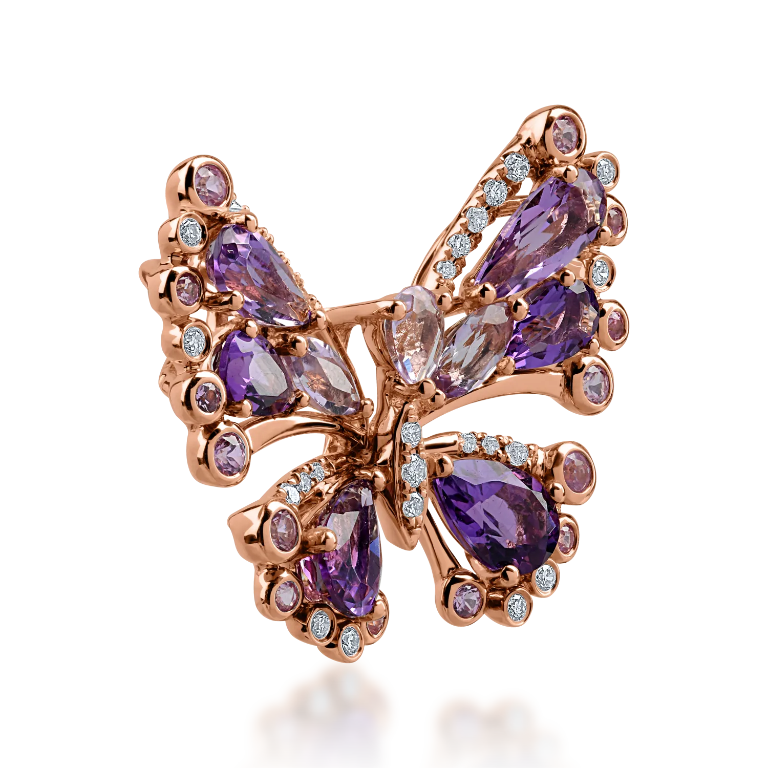 Rózsarany pillangós medál 2.54ct drágakövekkel és féldrágakövekkel