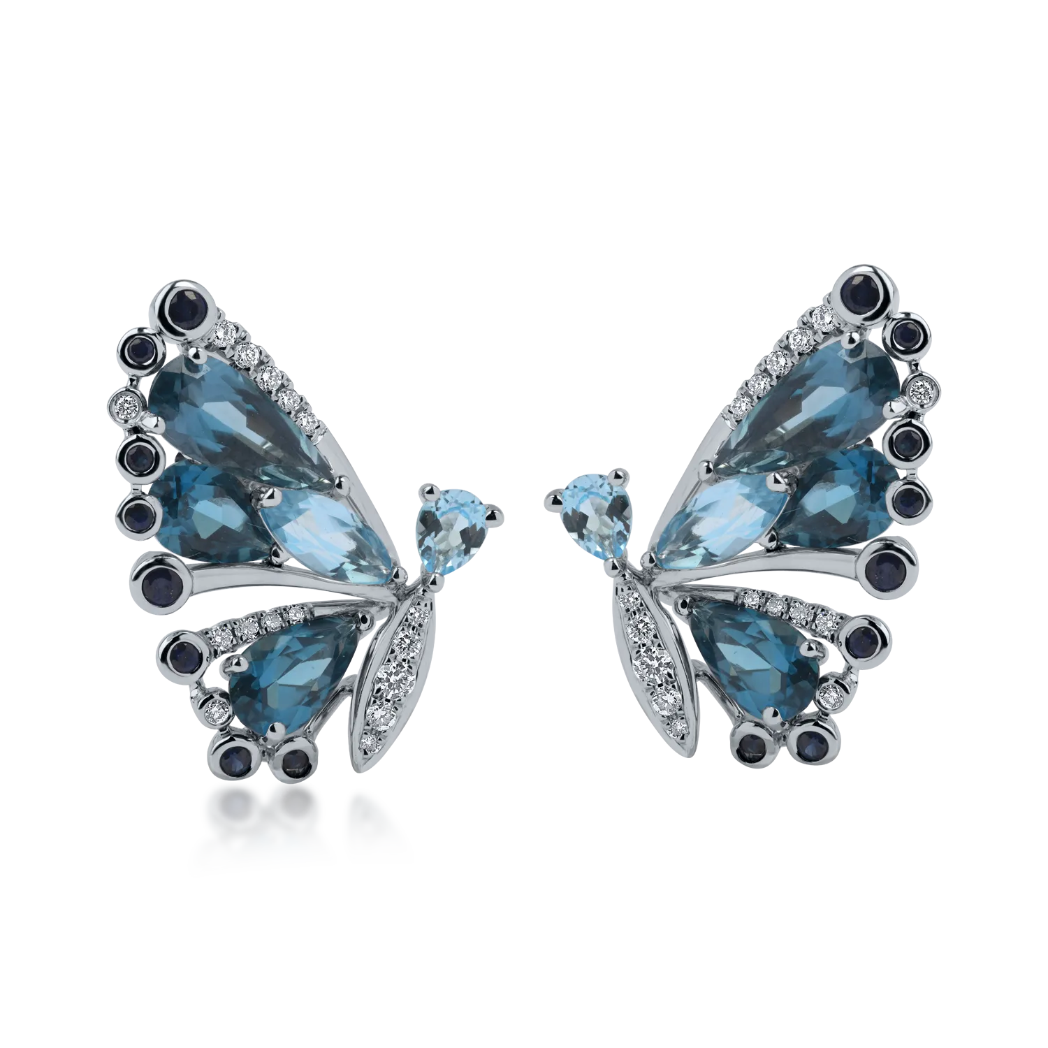 White gold butterfly earrings with 5.11ct precious and semi-precious stones