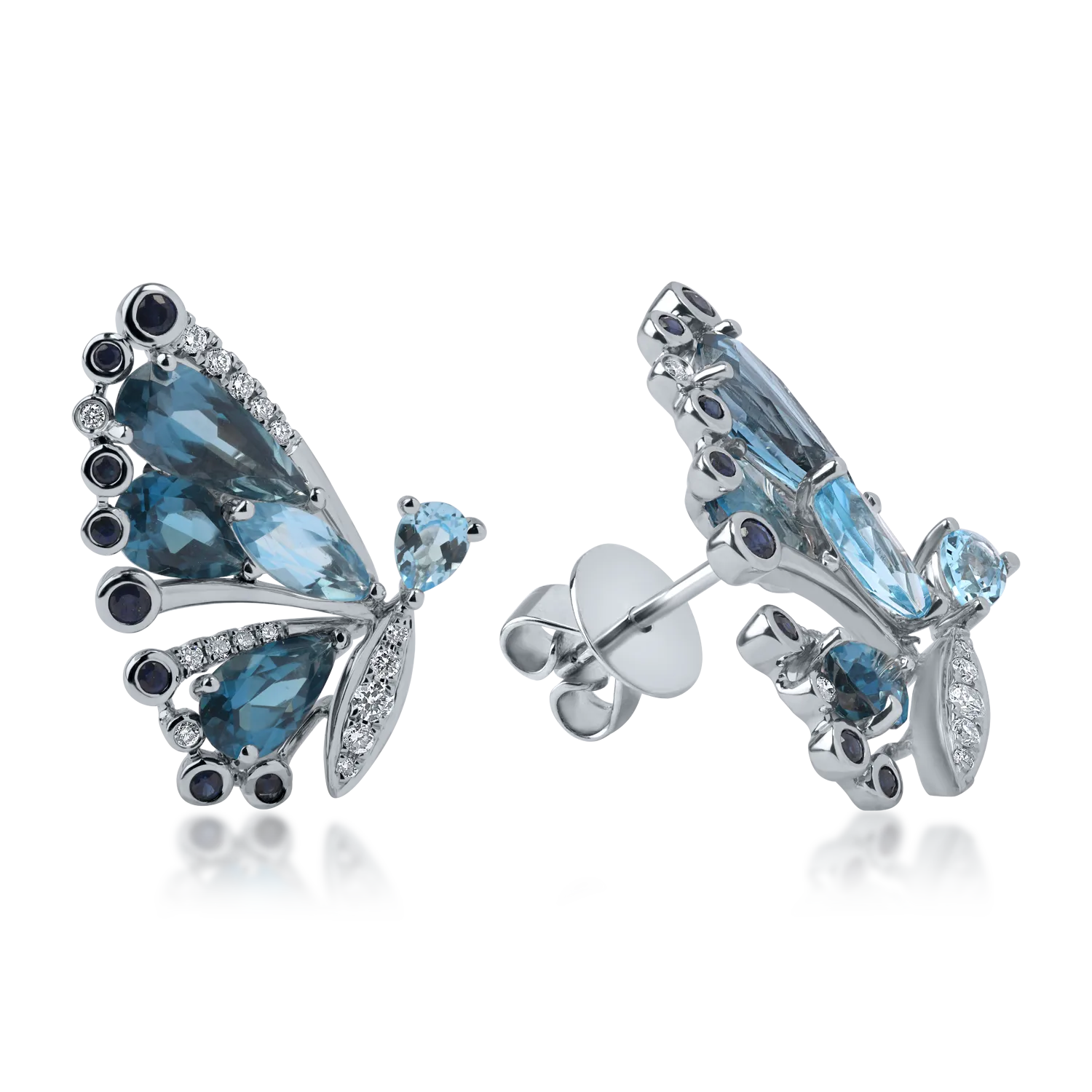 Fehérarany pillangós fülbevaló 5.11ct drágakövekkel és féldrágakövekkel