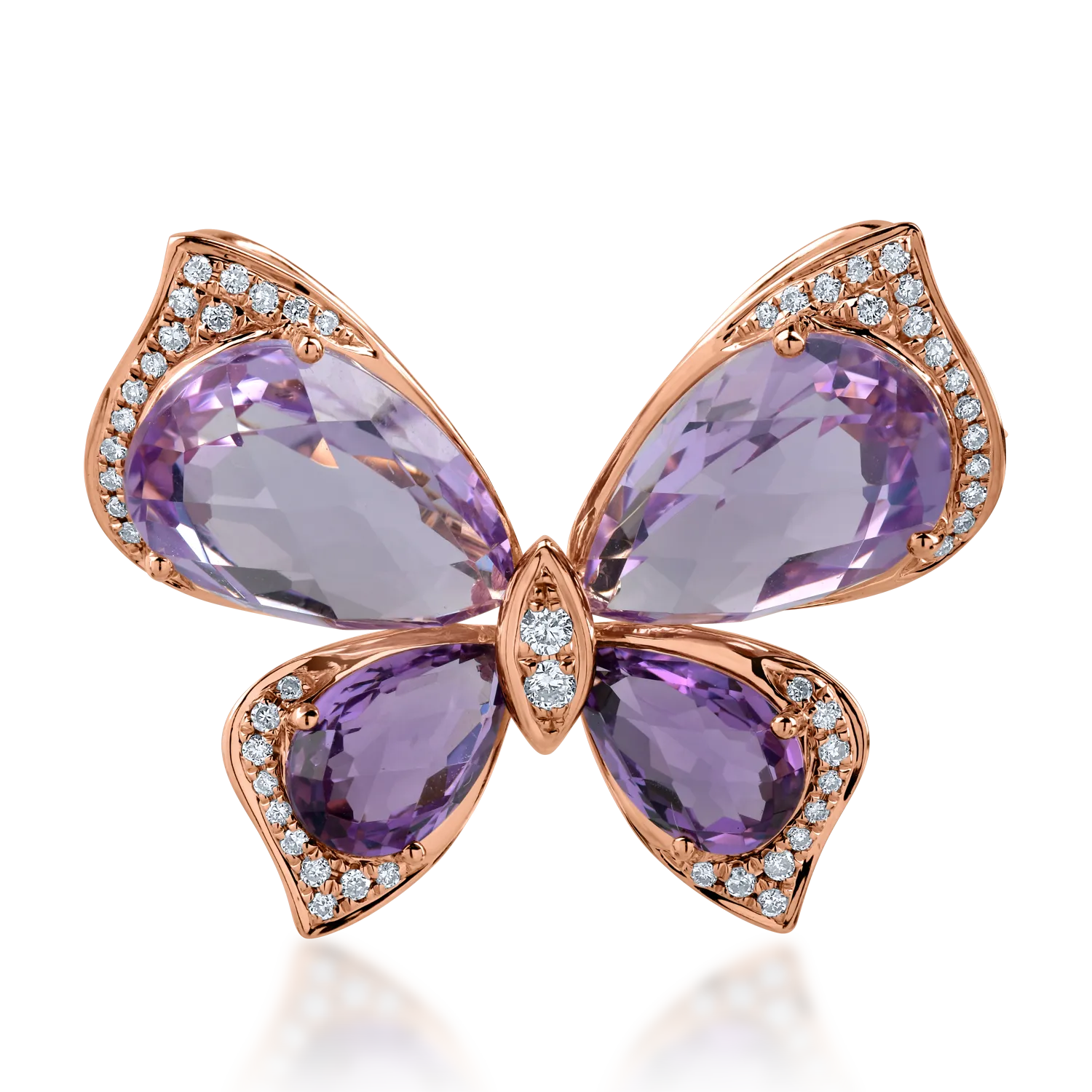 Rose gold butterfly brooch with 8.6ct amethysts and 0.23ct diamonds