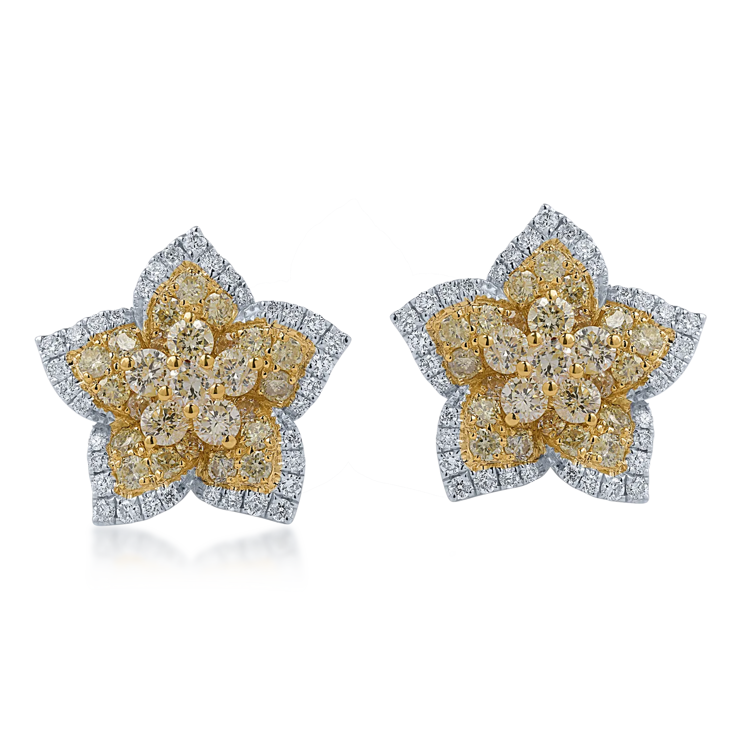 Cercei din aur alb-galben cu diamante galbene si incolore de 1.9ct - 1 | YEO