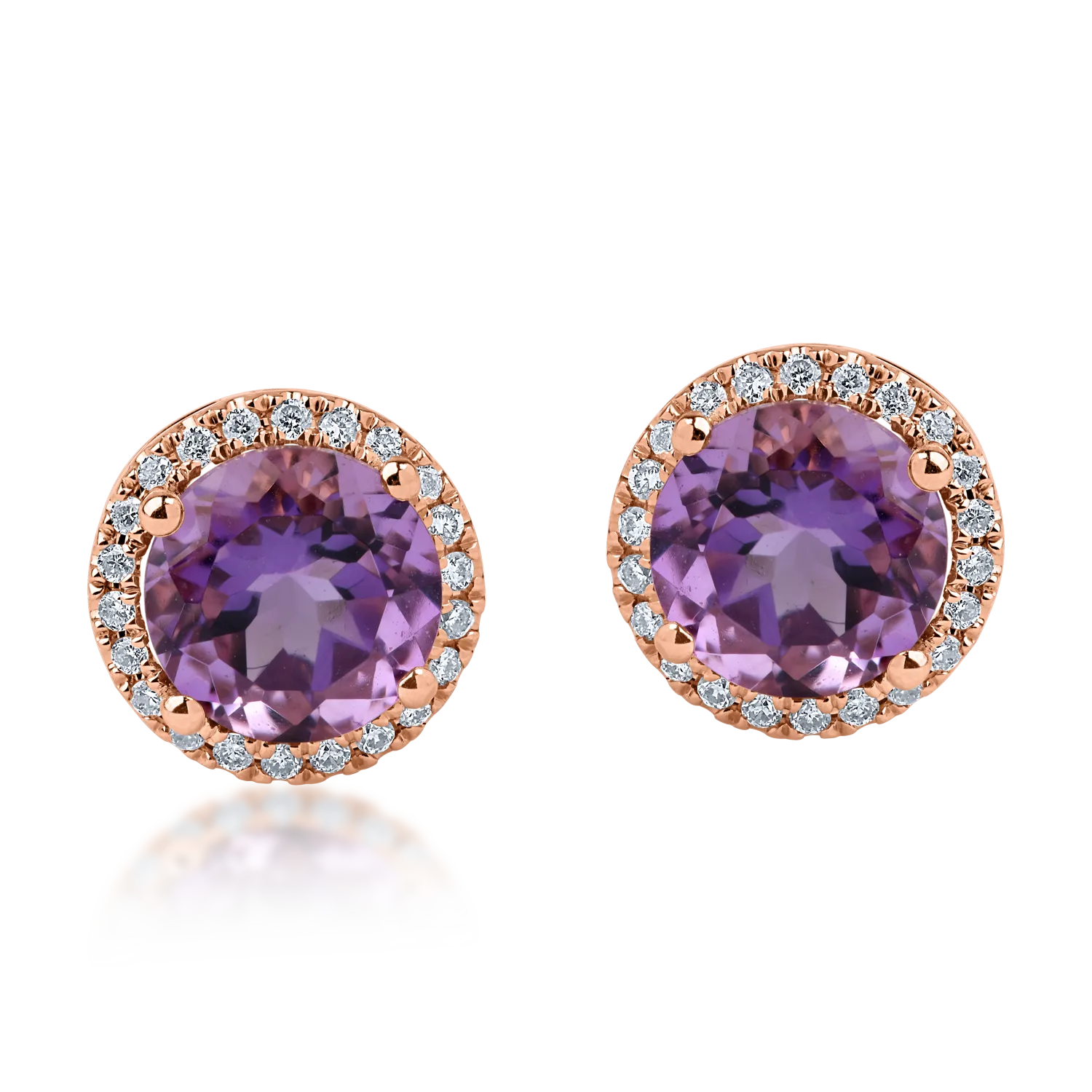 Rose gold earrings with 2.5ct amethysts and 0.2ct diamonds