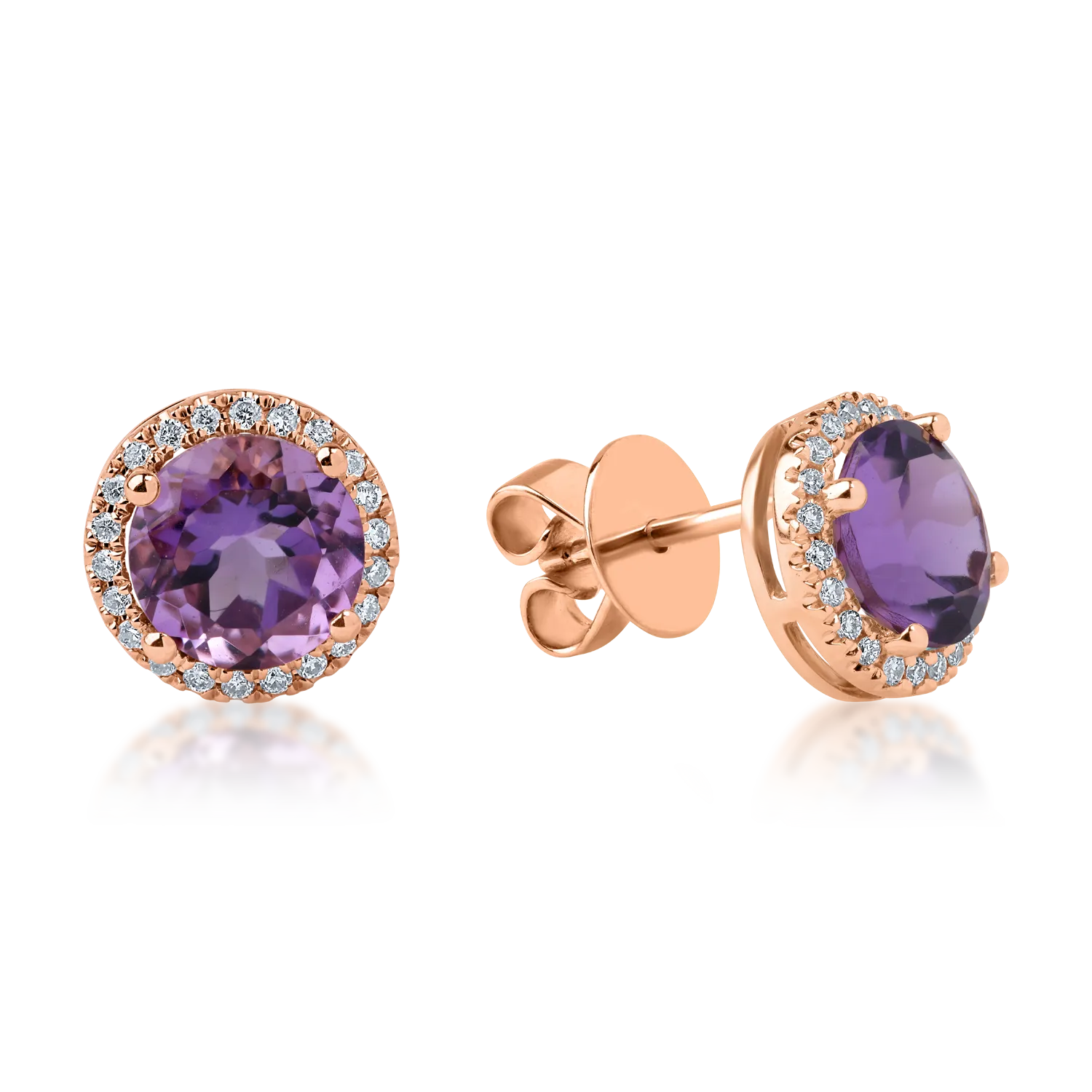 Rose gold earrings with 2.5ct amethysts and 0.2ct diamonds