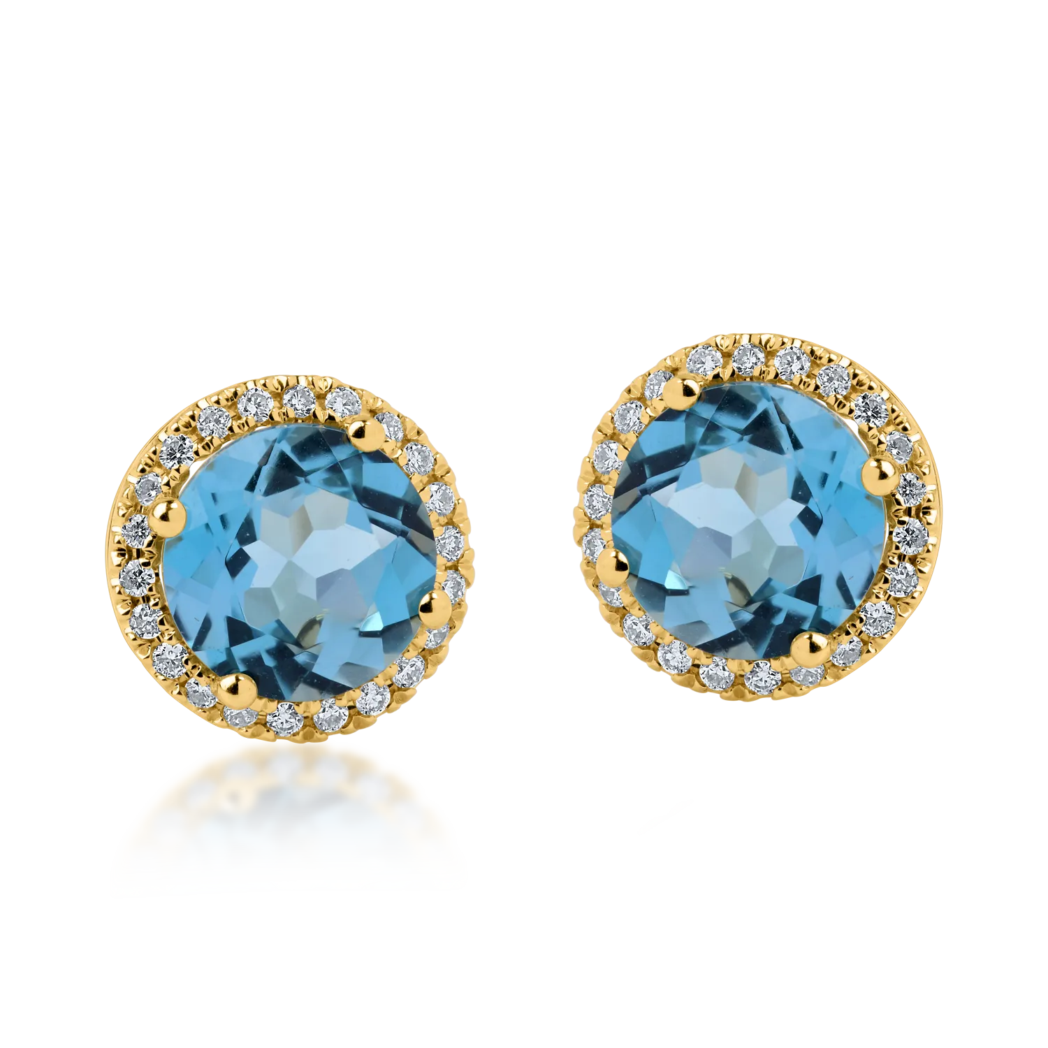Cercei din aur galben cu topaze albastre de 3.1ct si diamante de 0.2ct