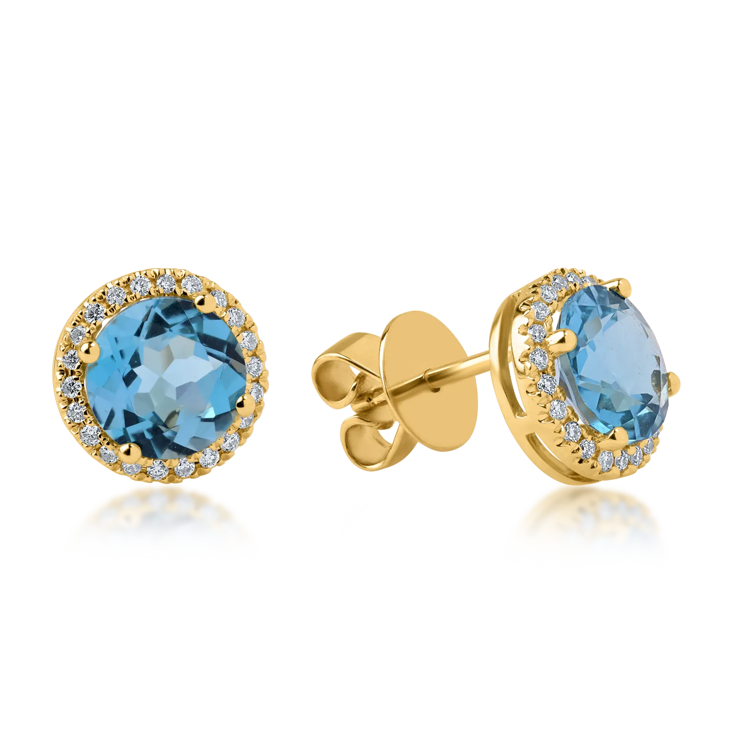 Yellow gold earrings with 3.1ct blue topazes and 0.2ct diamonds