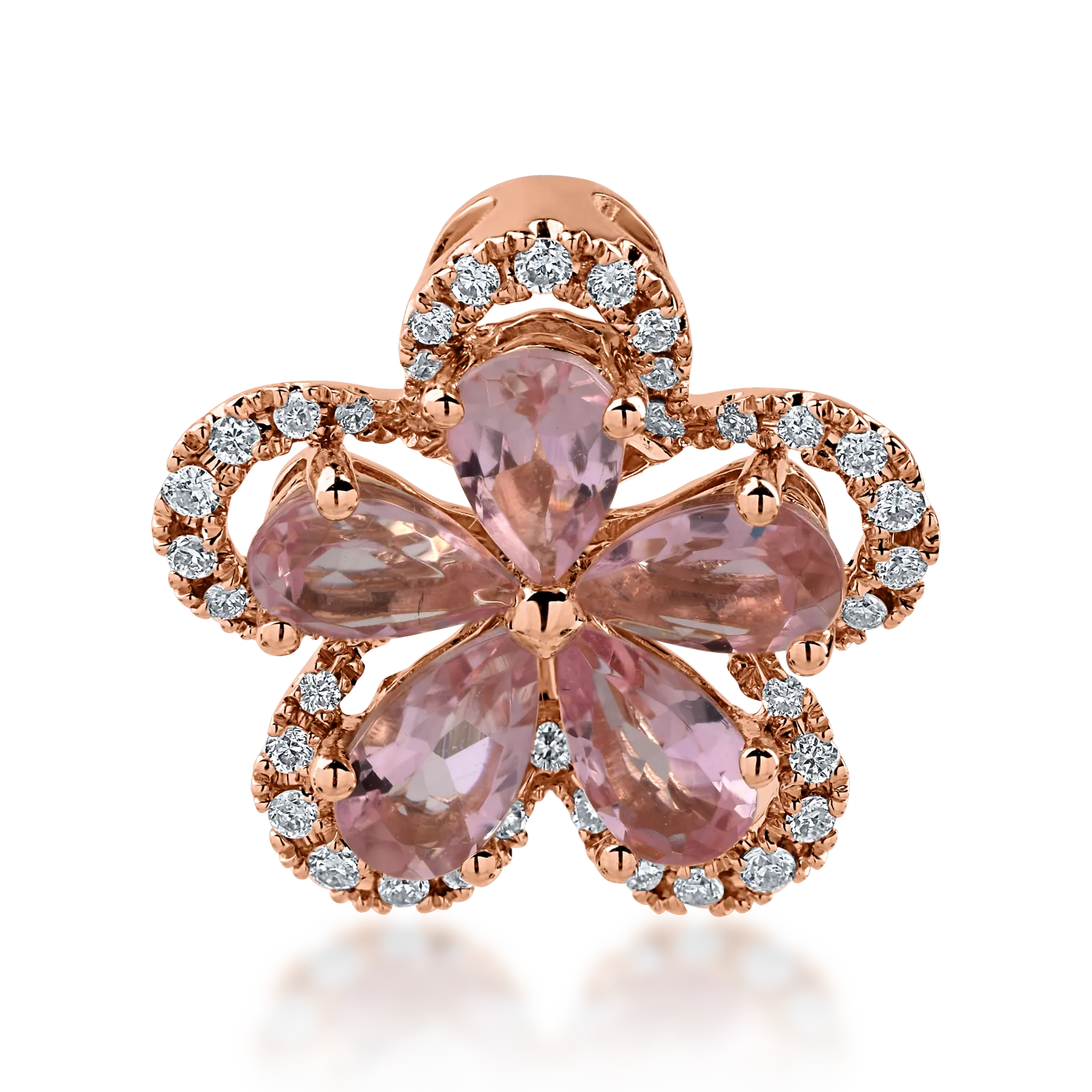 Висулка с цвете от розово злато с 1.2кт зелени гранати и 0.15кт диаманти
