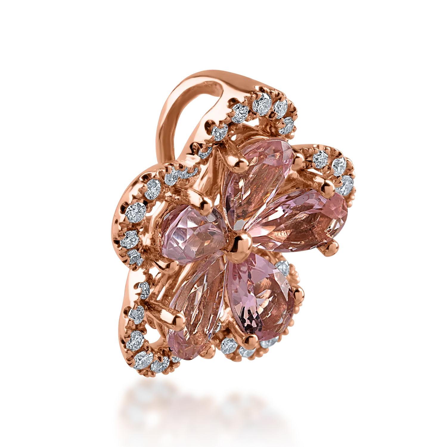 Pandantiv floare din aur roz cu granate verzi de 1.2ct si diamante de 0.15ct