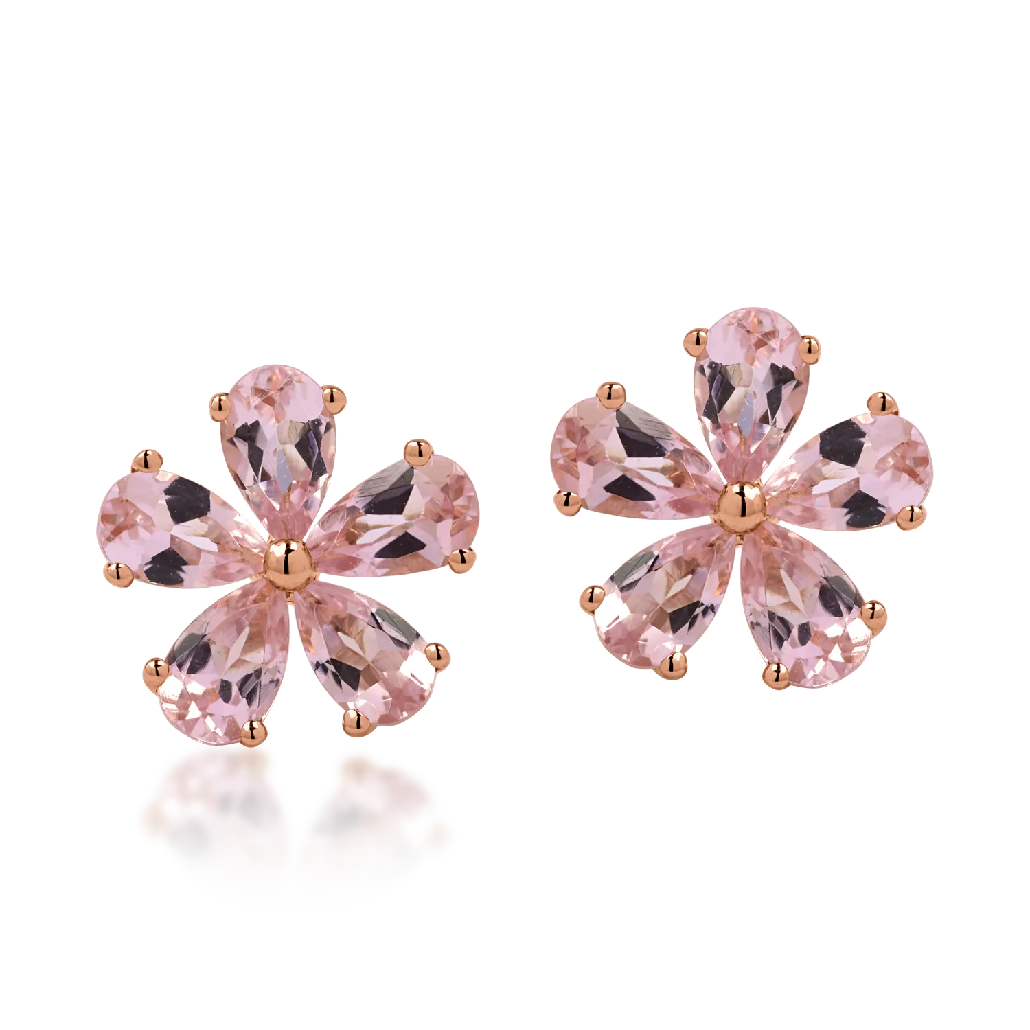 Cercei floare din aur roz cu turmaline roz de 1.9ct si diamante de 0.31ct
