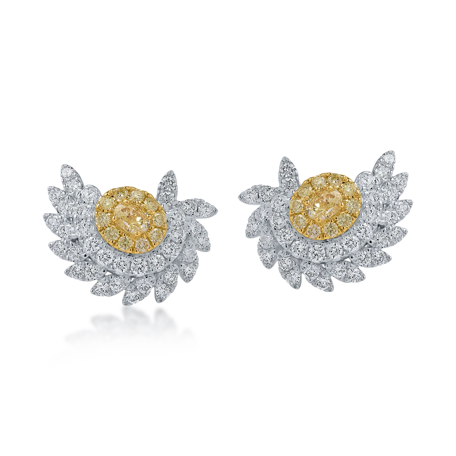 Kolczyki z żółto-białego złota z żółtymi diamentami o masie 0.66ct i przezroczystymi diamentami o masie 1.11ct