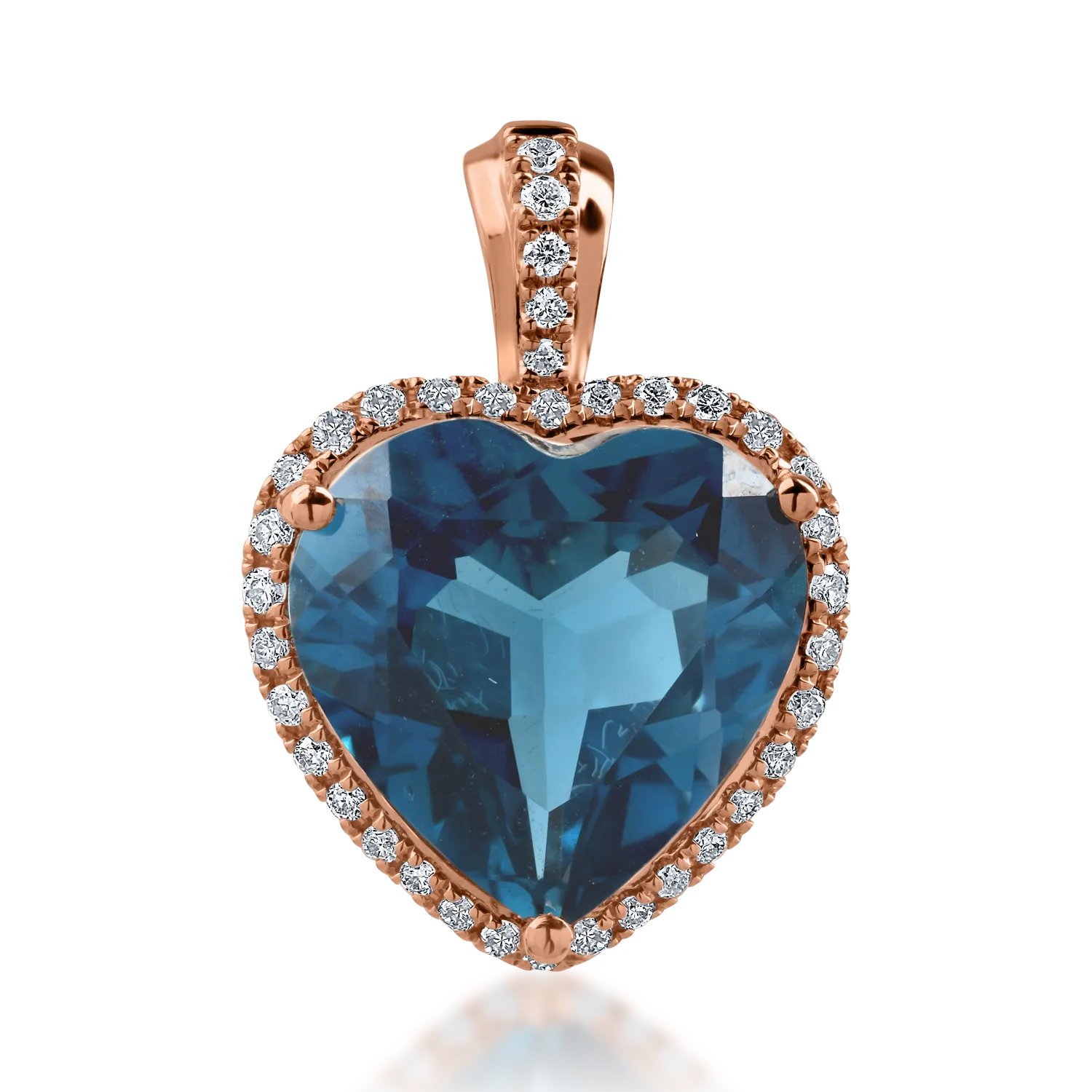 Pandantiv inima din aur roz cu topaz london blue de 5.4ct si diamante de 0.16ct