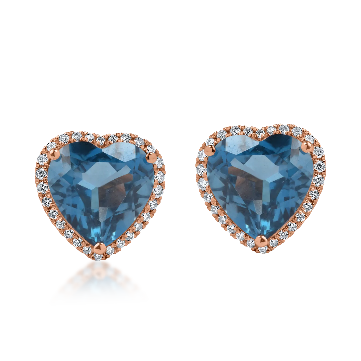 Cercei inima din aur roz cu topaze london blue de 5.9ct si diamante de 0.23ct