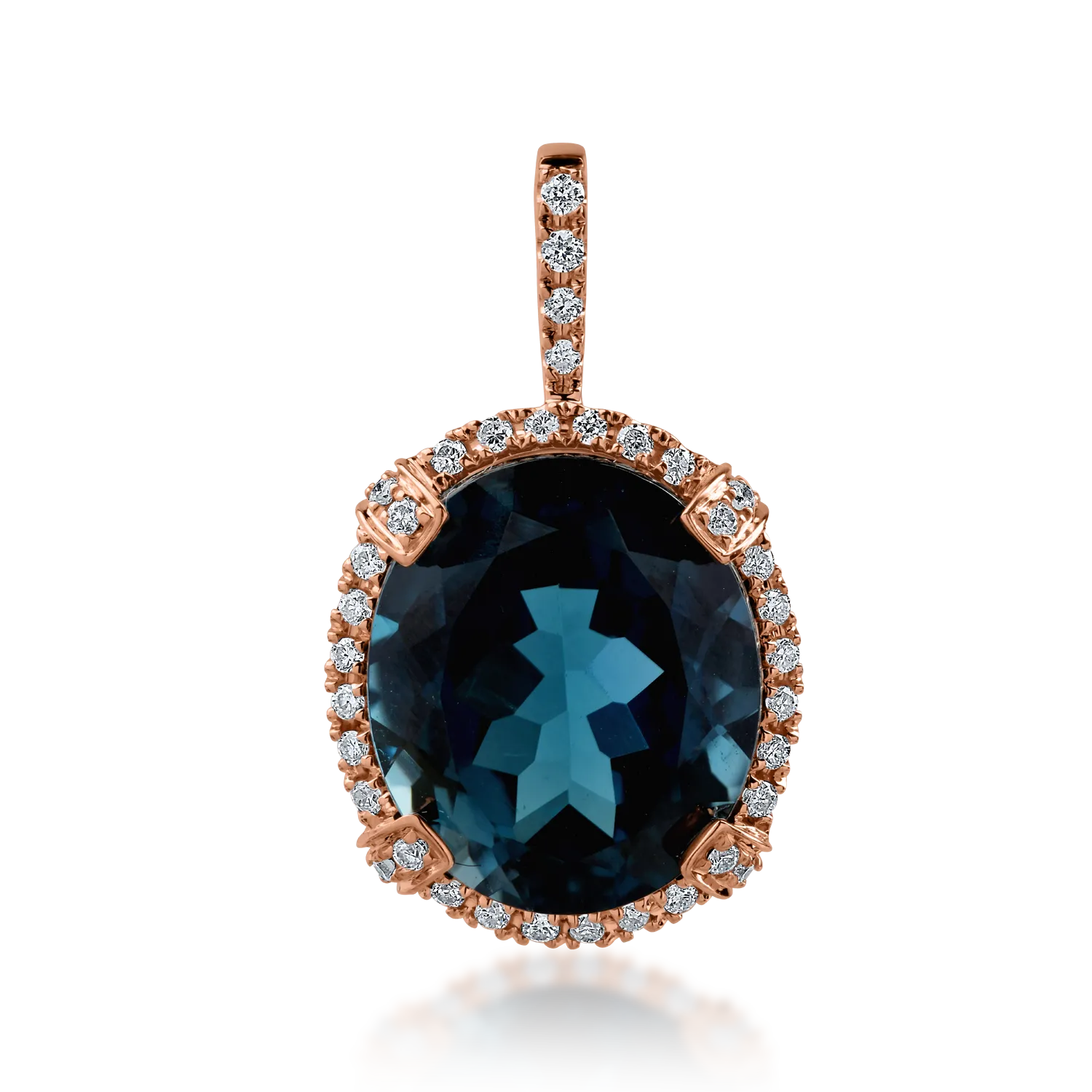 Pandantiv din aur roz cu topaz london blue de 5.7ct si diamante de 0.19ct