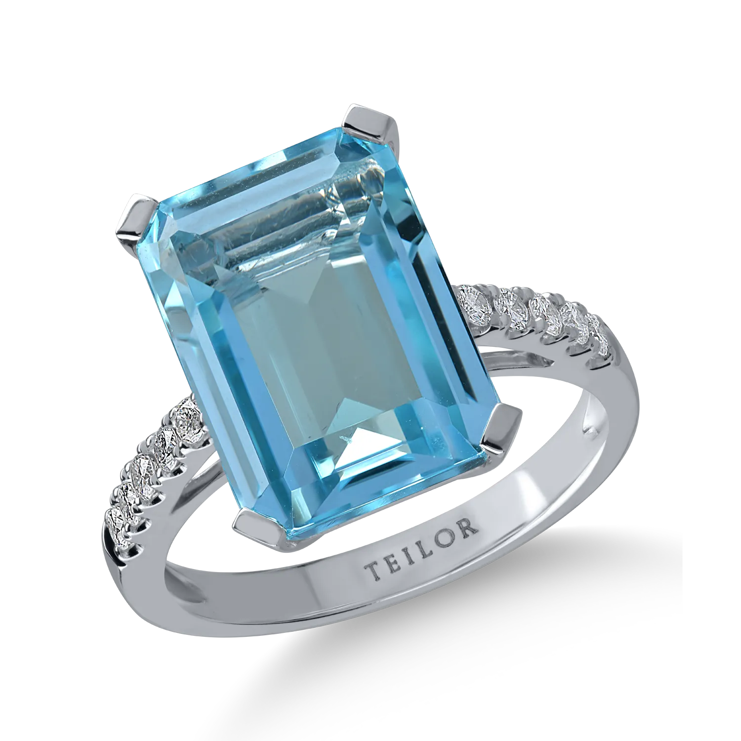 Inel din aur alb cu topaz albastru-deschis de 13.5ct si diamante de 0.22ct