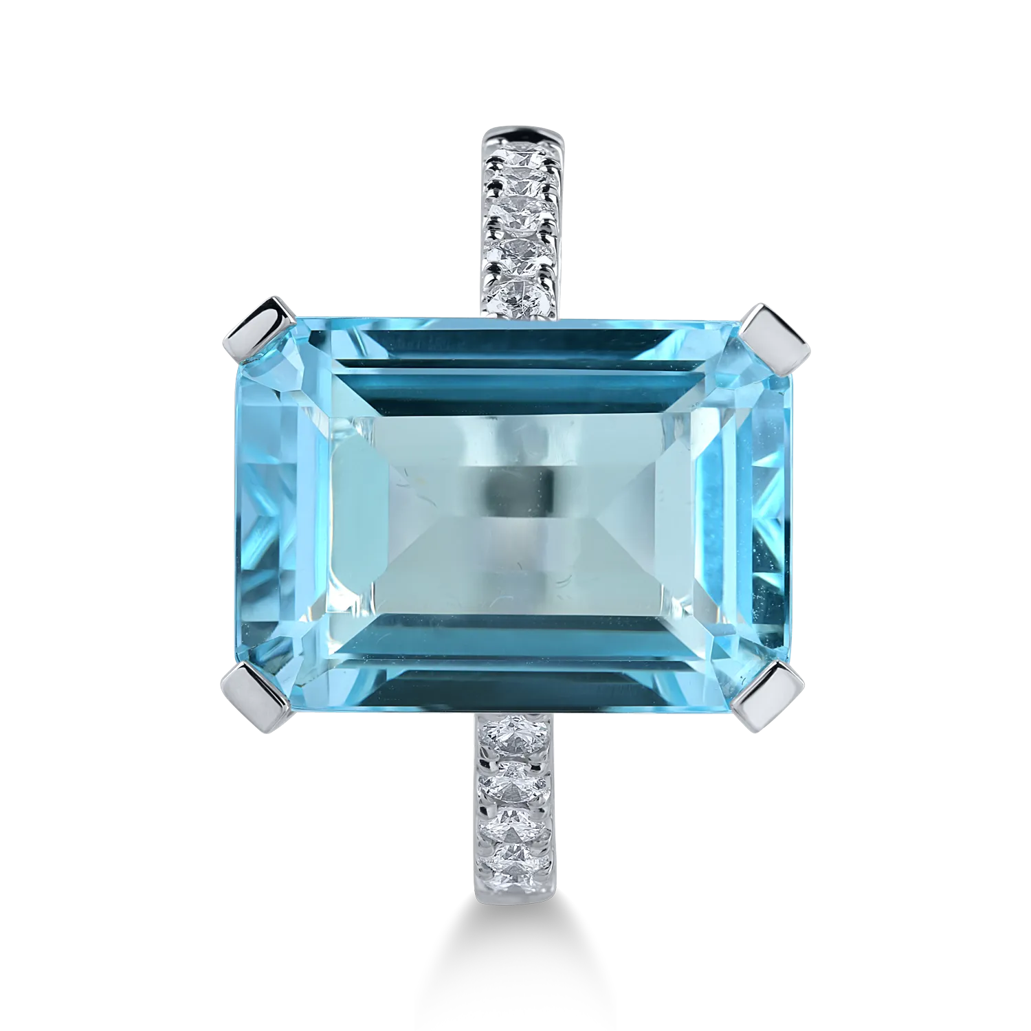 Inel din aur alb cu topaz albastru-deschis de 13.5ct si diamante de 0.22ct