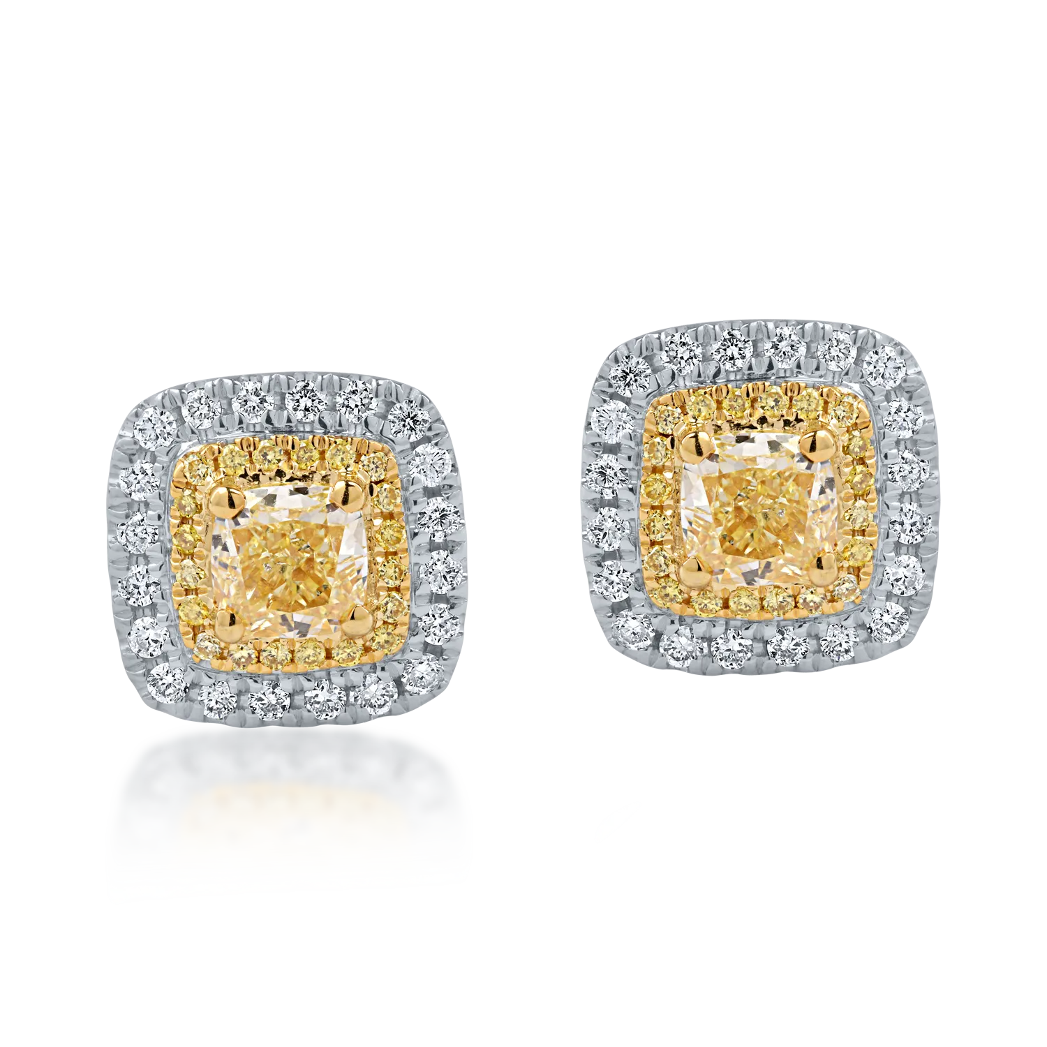 White-yellow gold earrings with 1.13ct yellow diamonds and 0.26ct clear diamonds